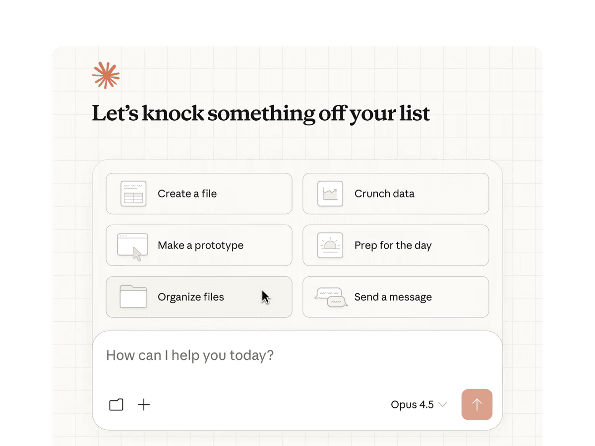 The Claude Cowork desktop app interface, with the Cowork tab running a task and showing its step-by-step plan