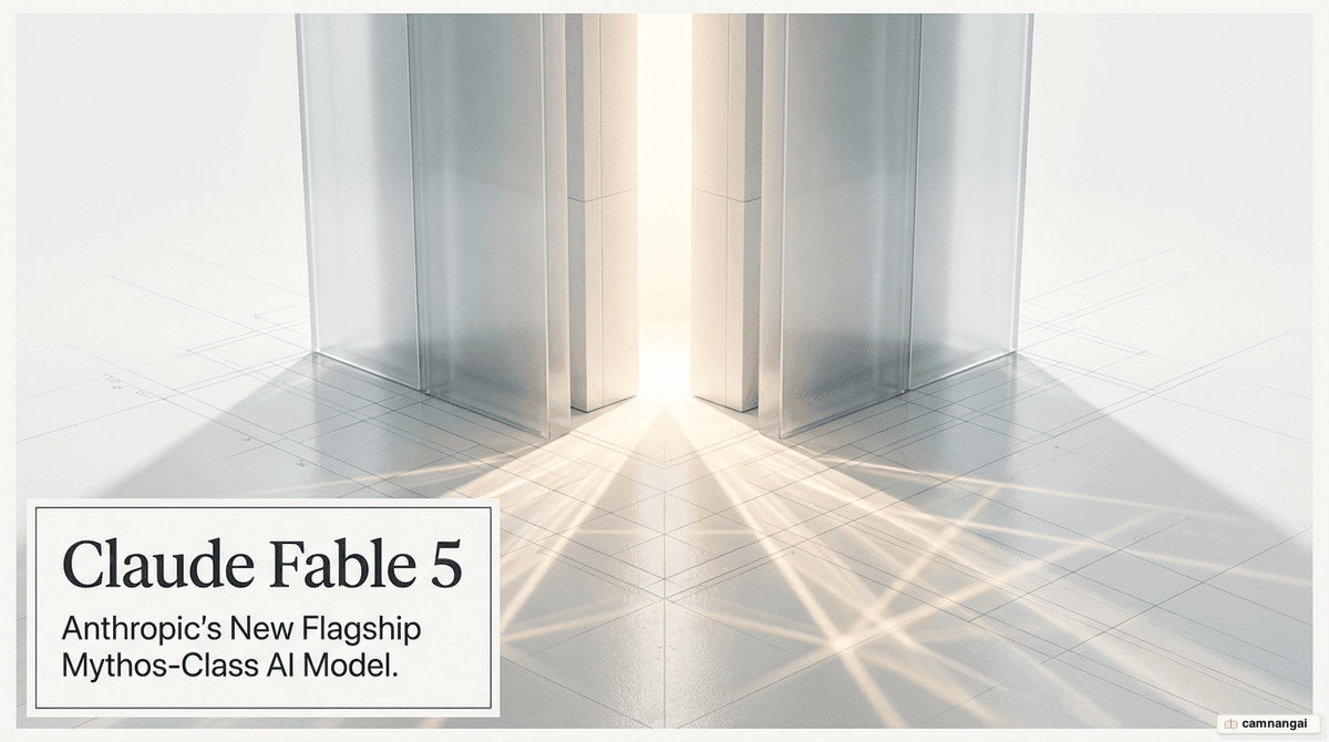 Cover image introducing Claude Fable 5 — Anthropic's new flagship Mythos-class AI model.