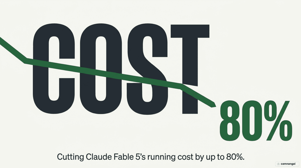 Cover illustration: techniques to cut Claude Fable 5 running costs by up to 80%.