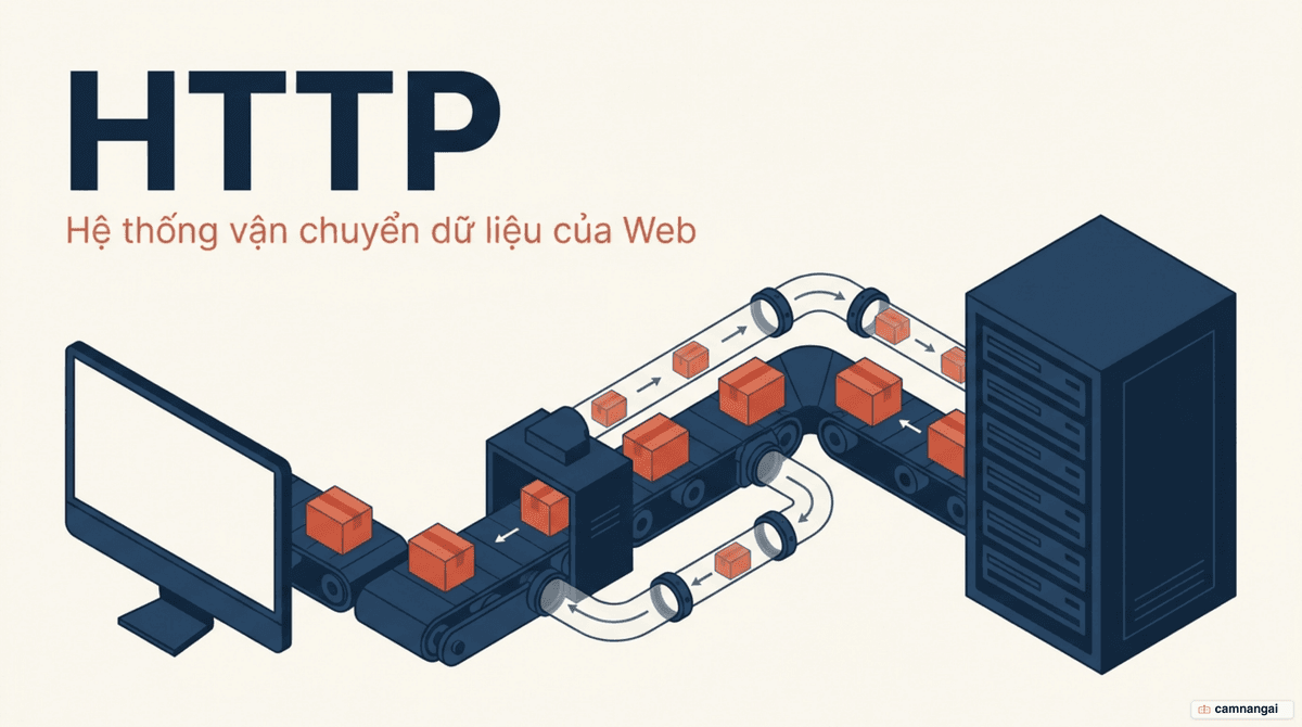 Dòng dữ liệu HTTP chạy giữa trình duyệt và máy chủ trên Internet — hình ảnh chủ đề của bài viết