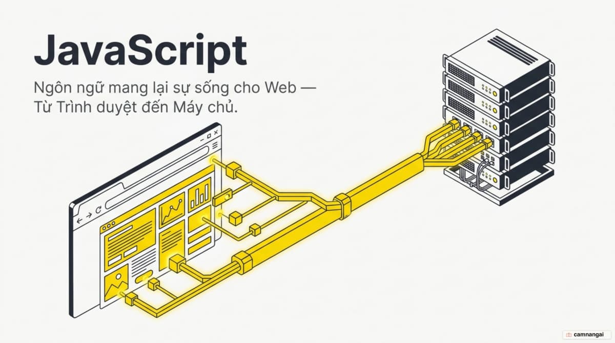 JavaScript — ngôn ngữ lập trình chạy từ trình duyệt tới máy chủ, hình ảnh chủ đề của bài viết
