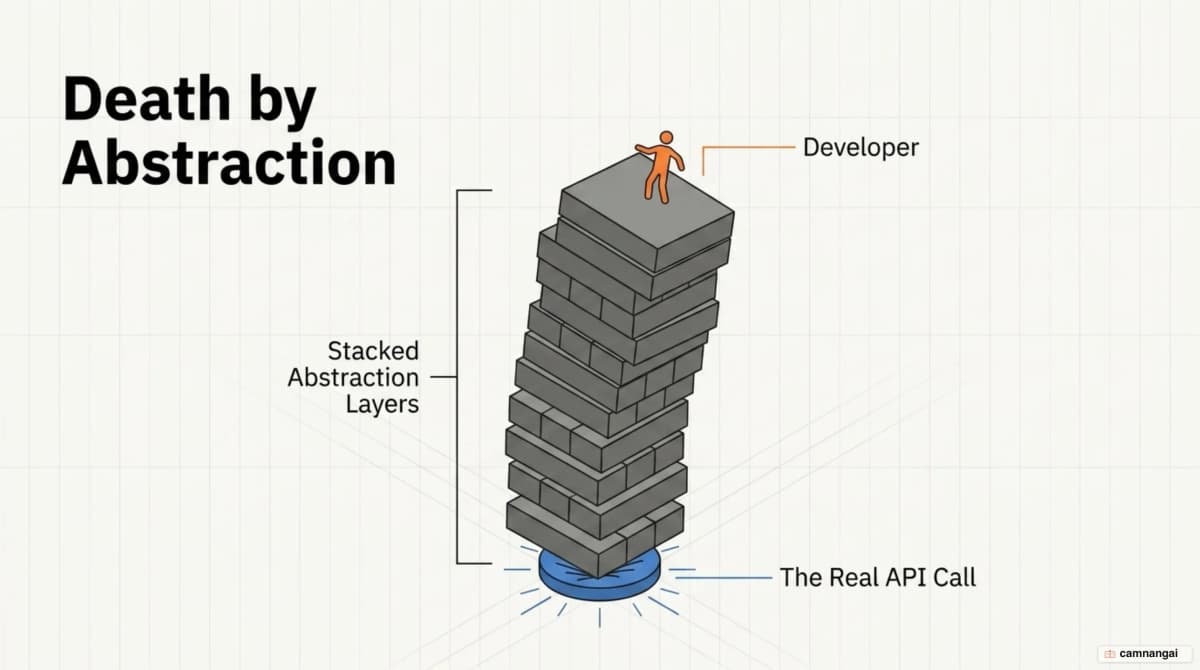 Stacked abstraction layers sitting between the developer and the actual API call