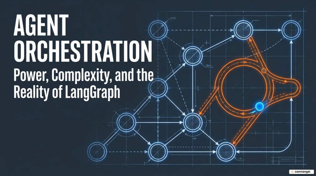 LangGraph illustrated: a directed graph of connected nodes with a cycle looping back and state flowing through the whole graph