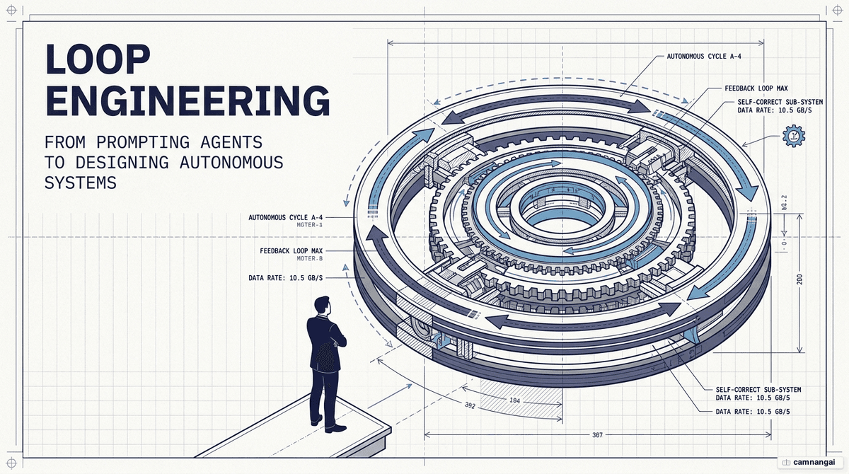 Cover image: an engineer designing a self-running agent loop that discovers, executes, and verifies work instead of prompting turn by turn
