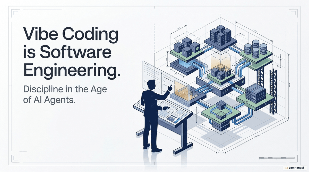 A software engineer supervising multiple AI agents writing code, illustrating disciplined vibe coding.