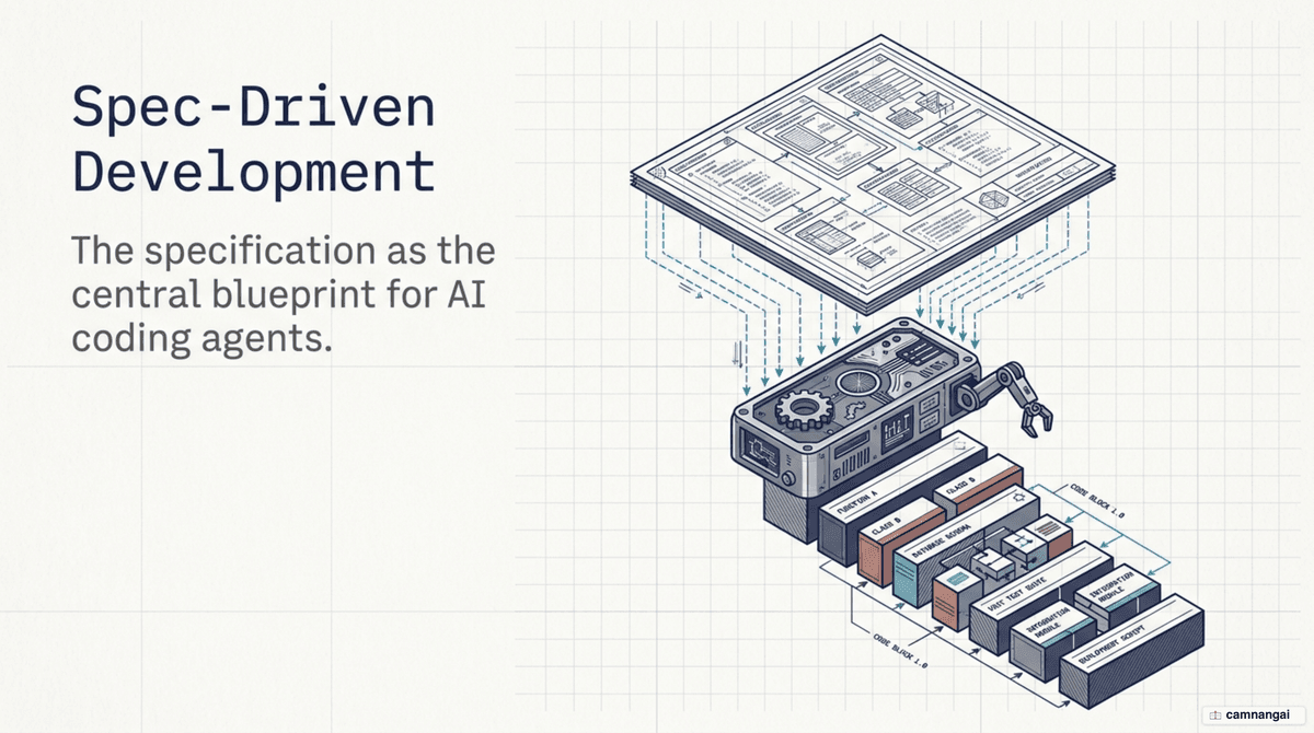 The specification is the central blueprint that guides an AI coding agent to generate code for a software project.