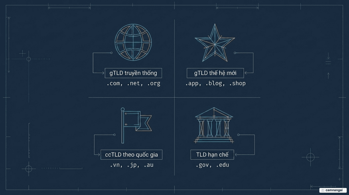 Các nhóm tên miền cấp cao nhất: gTLD, gTLD thế hệ mới, ccTLD và TLD hạn chế