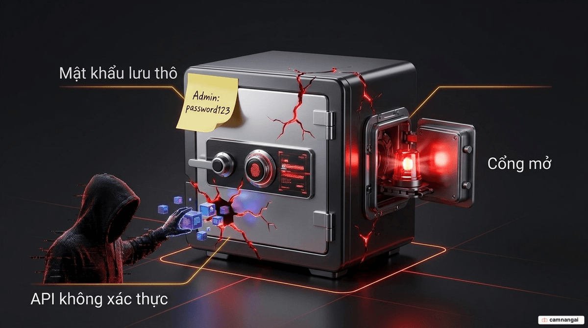 Các rủi ro bảo mật của mã do AI sinh ra: mật khẩu lưu dạng thô, cổng mở và API không xác thực.