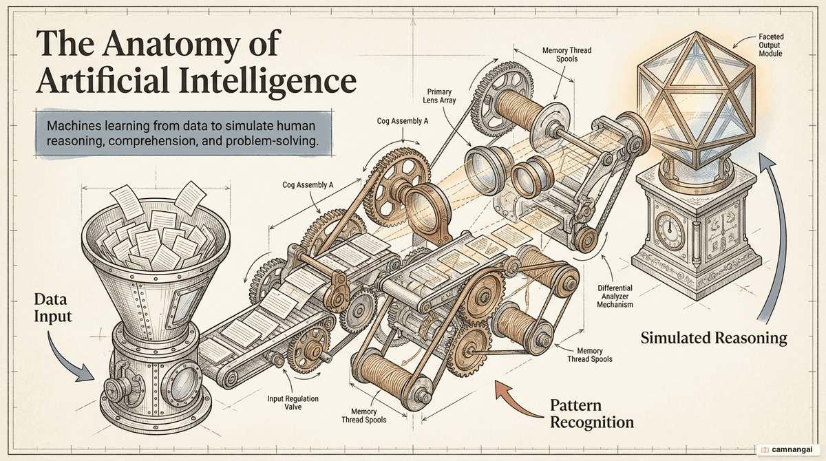 Illustration of artificial intelligence: a hybrid human-and-machine mind learning from streams of data