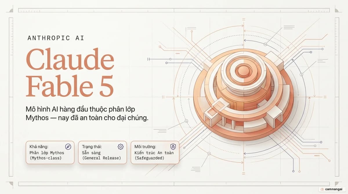 Ảnh bìa giới thiệu Claude Fable 5 — mô hình AI hàng đầu mới thuộc phân lớp Mythos của Anthropic.