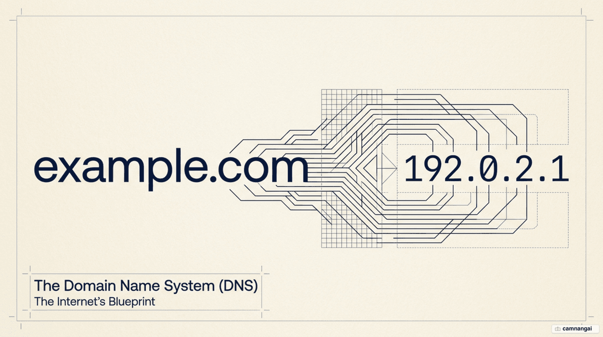 A human-readable domain name turning into a numeric IP address so computers can find each other