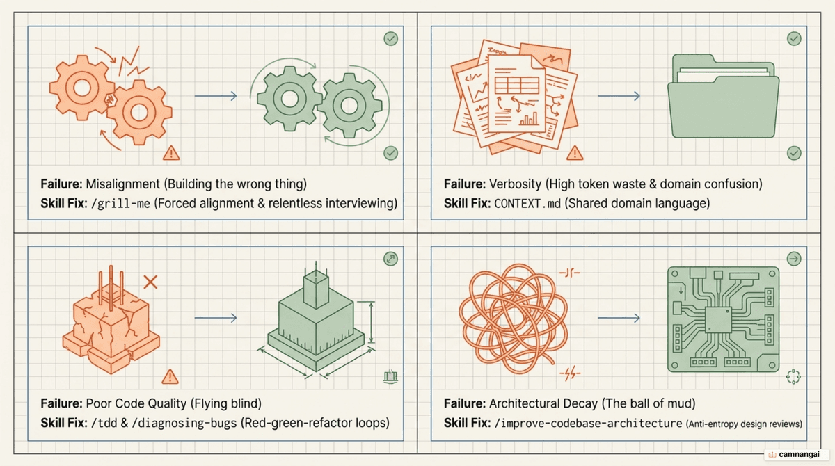 The four failure modes of AI coding and the skill that counters each one