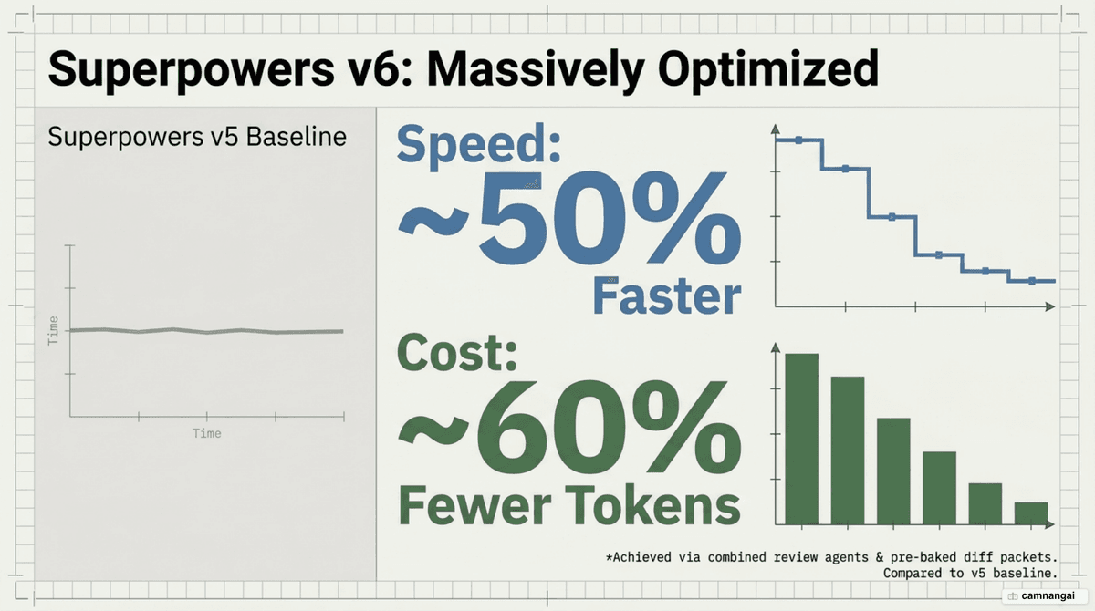 Superpowers v5 vs v6: 50% faster and 60% fewer tokens
