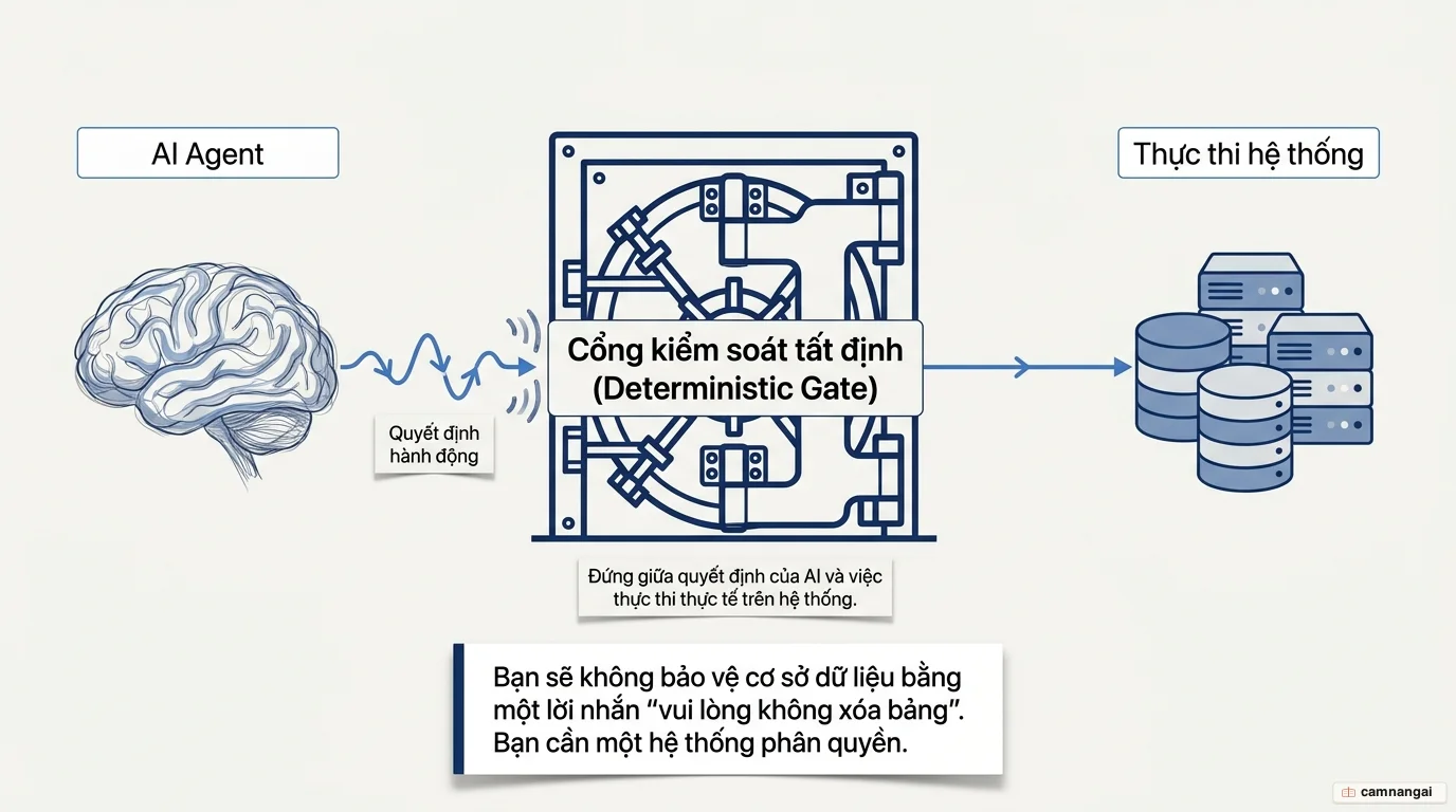 Hook hoạt động như một cổng kiểm soát tất định nằm giữa quyết định của AI và việc thực thi trên hệ thống