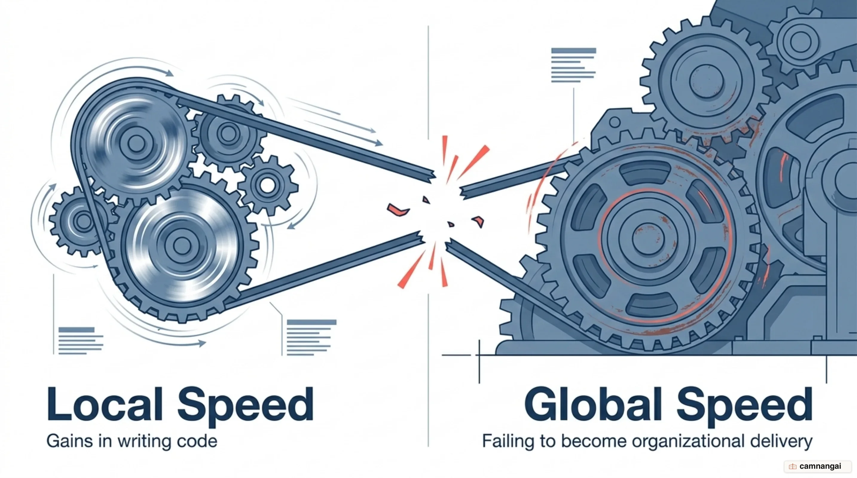 Local speed gains in writing code failing to become global speed gains in organizational delivery