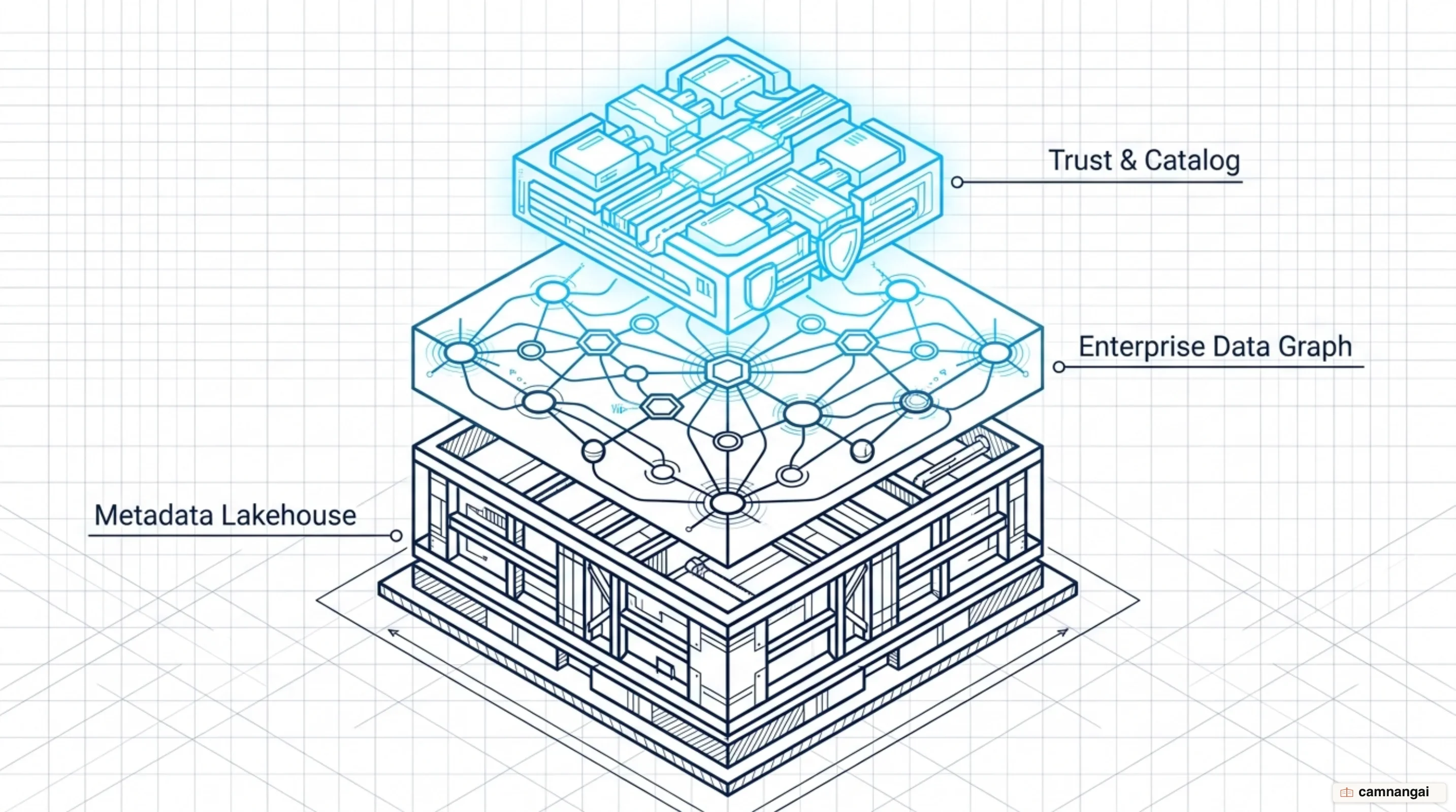 Atlan's layered architecture: the Metadata Lakehouse at the base, the Enterprise Data Graph in the middle and the trust layer on top