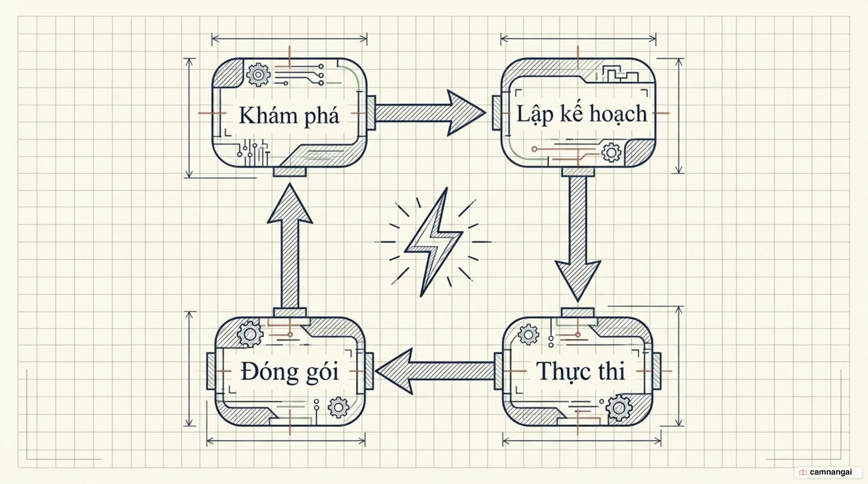 Chu trình bốn giai đoạn Explore, Plan, Implement, Commit khi làm việc với Claude Code