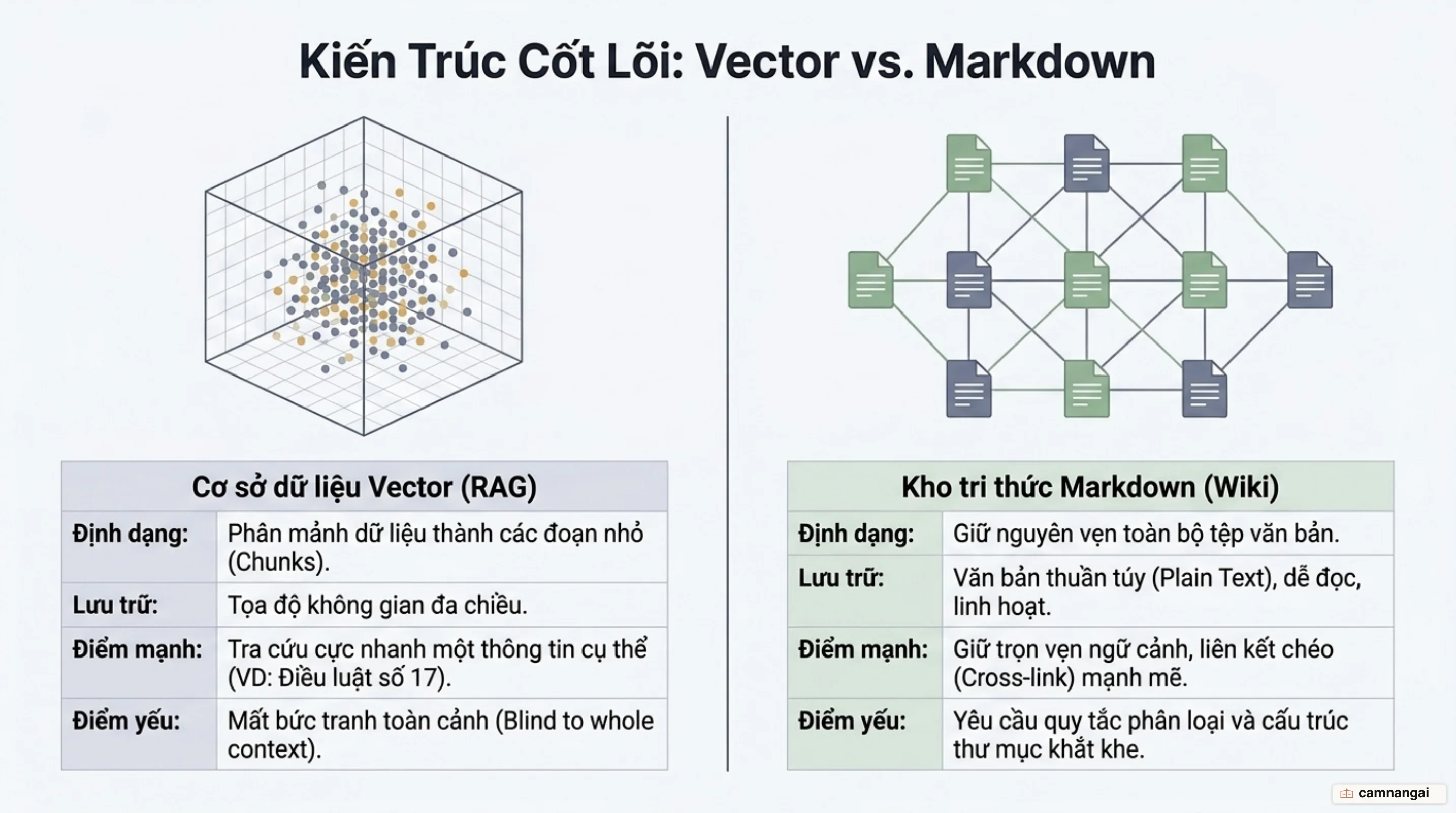 So sánh hai cách xây dựng: cơ sở dữ liệu vector và kho tri thức dạng Markdown