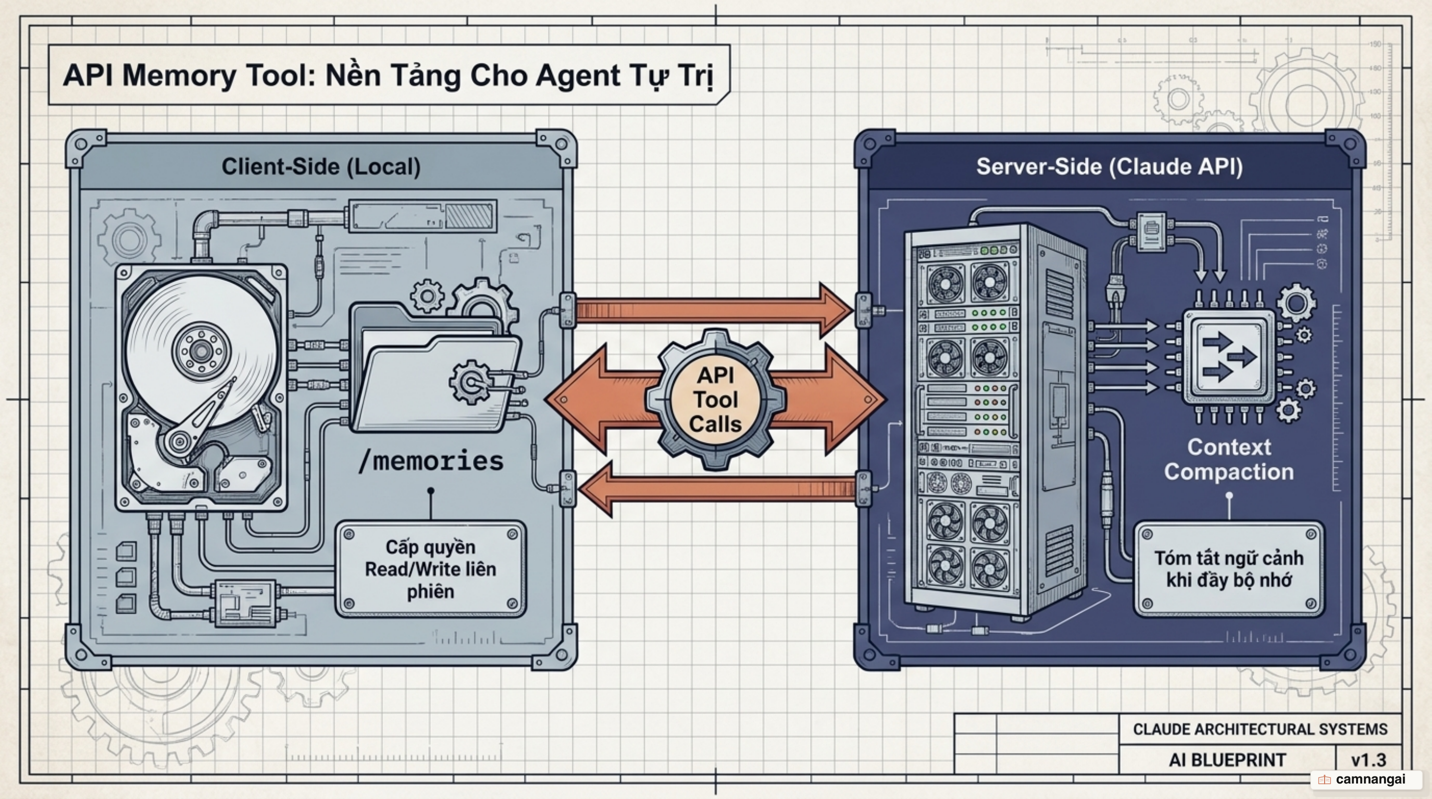API Memory Tool cho agent tự xây: bộ nhớ đọc/ghi phía client tại đường dẫn /memories, kết hợp với context compaction tóm tắt hội thoại ở phía server.