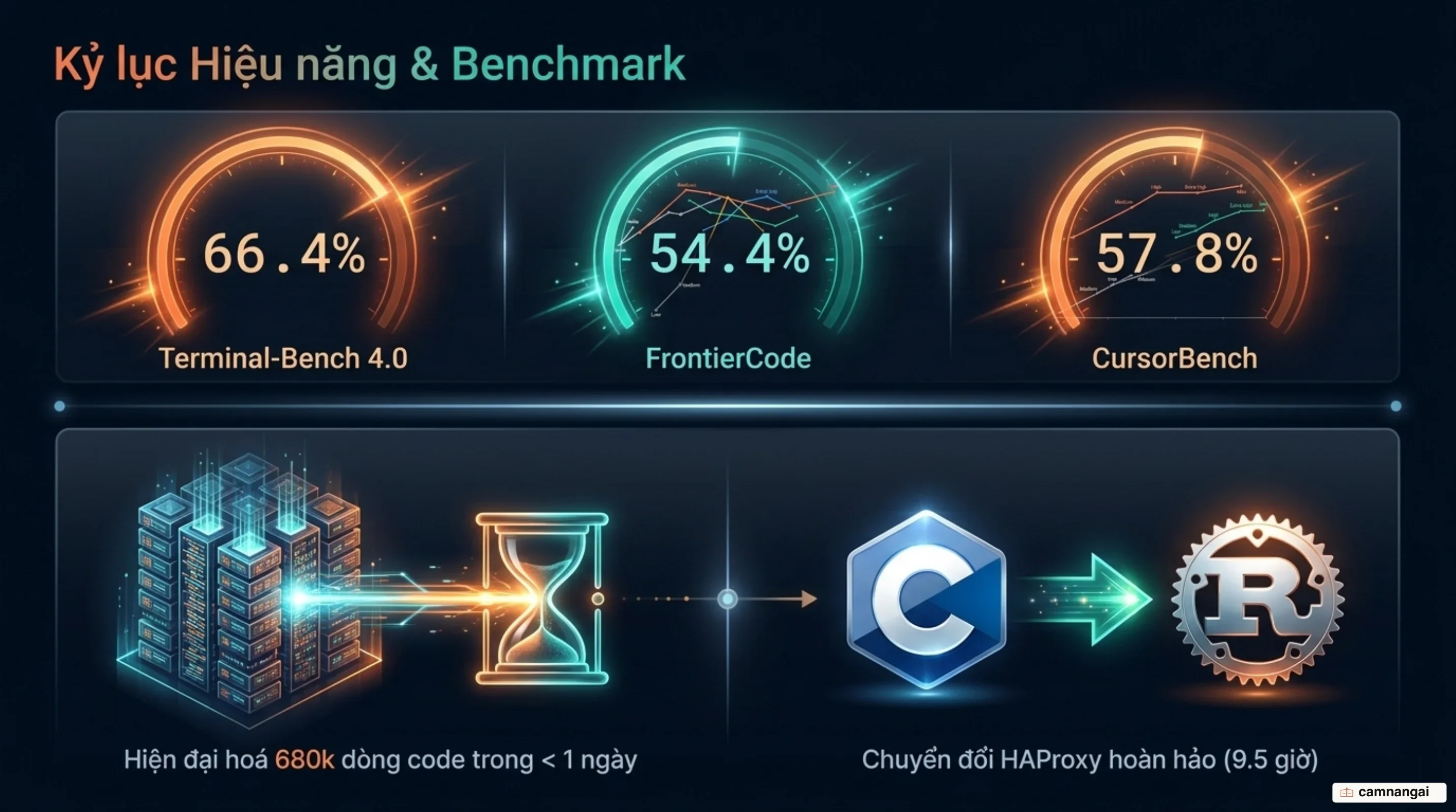 Biểu đồ hiệu năng agentic coding của Claude Opus 5.5 trên các benchmark Terminal-Bench, FrontierCode và CursorBench