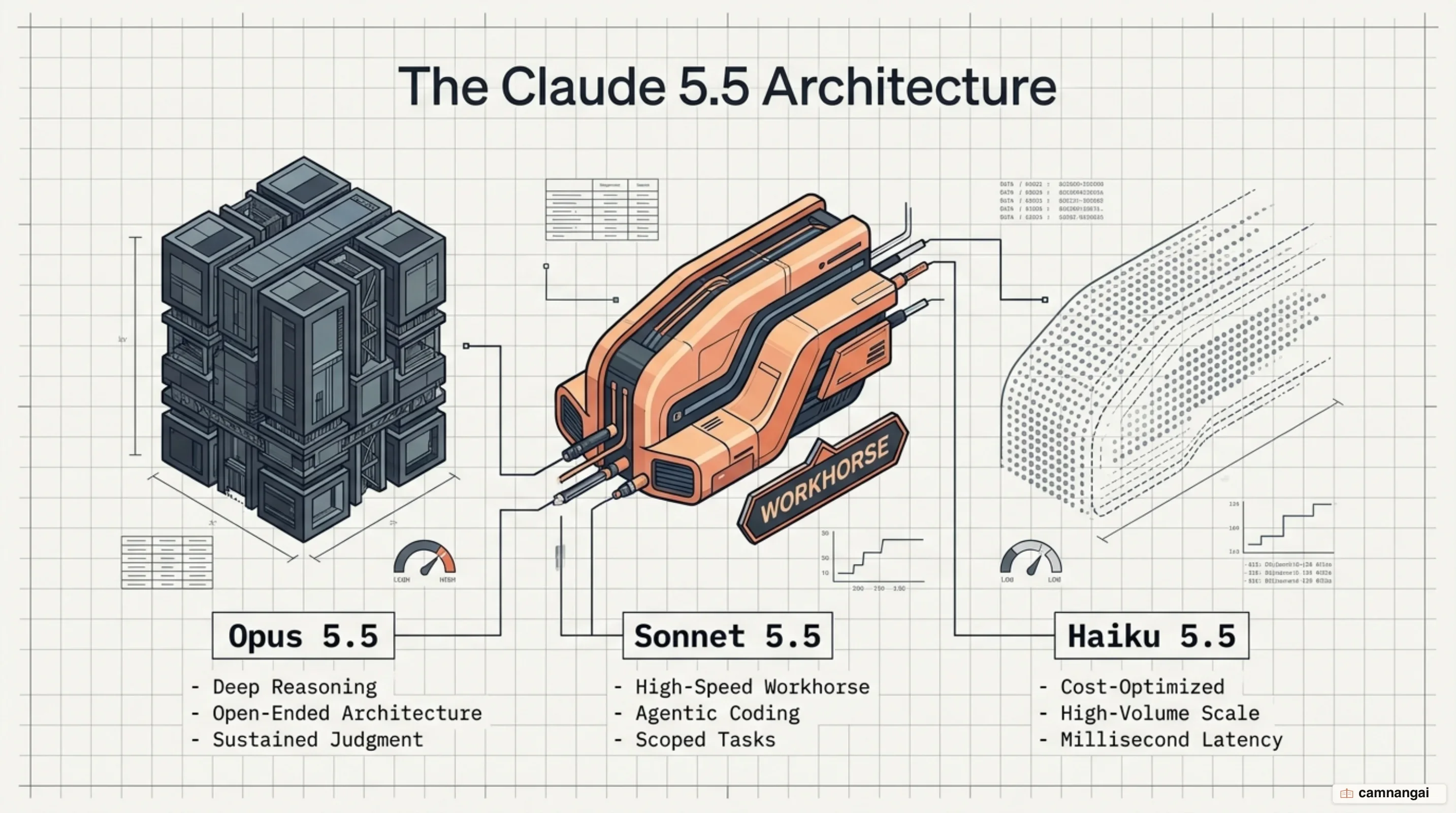 Claude 5.5 model family hierarchy featuring Opus 5.5, Sonnet 5.5, and Haiku 5.5