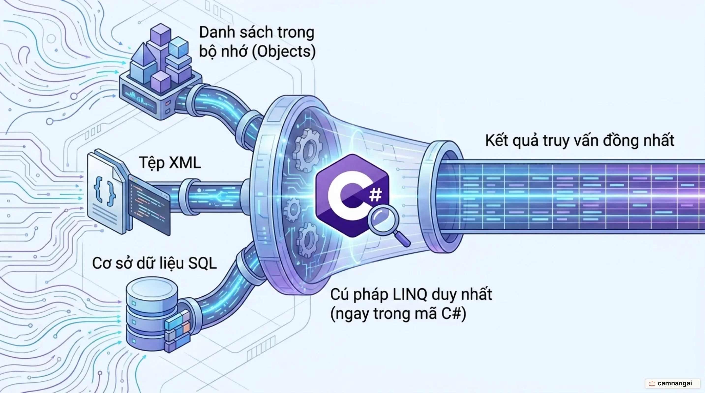 LINQ gom danh sách trong bộ nhớ, tệp XML và cơ sở dữ liệu SQL về chung một cú pháp truy vấn trong C#