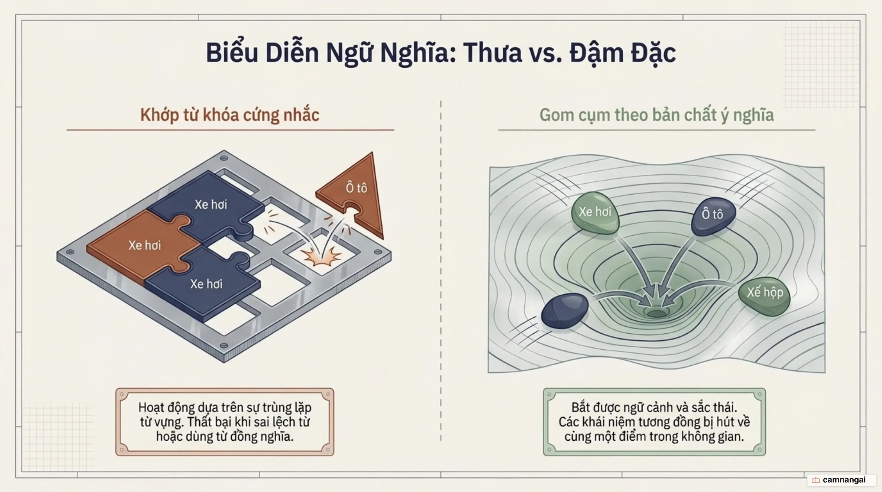 So sánh vector thưa truyền thống và vector embedding đậm đặc theo ngữ nghĩa