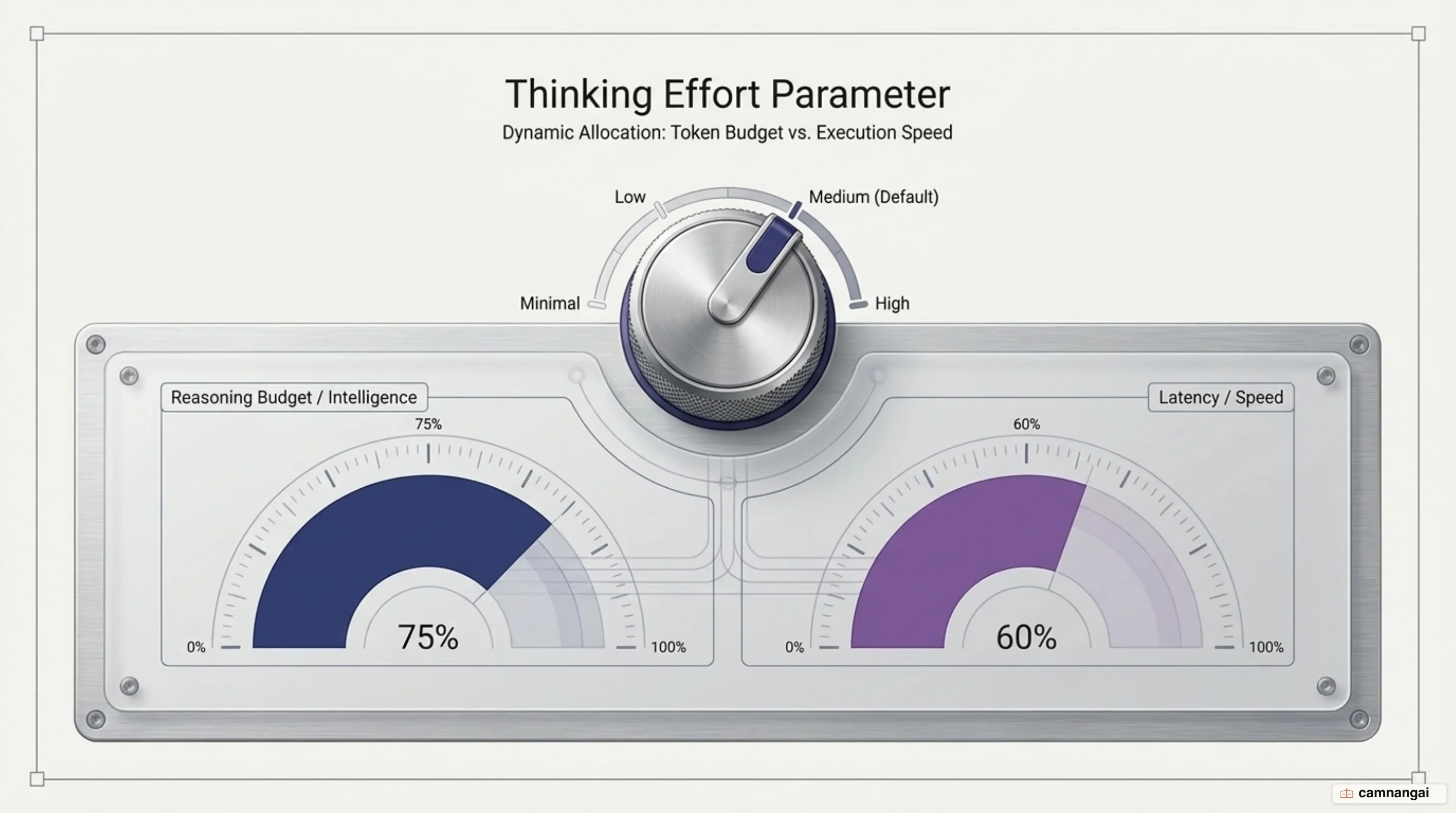 Diagram of Gemini 4 Argon's 4 thinking effort tiers balancing reasoning compute budgets against response latency.
