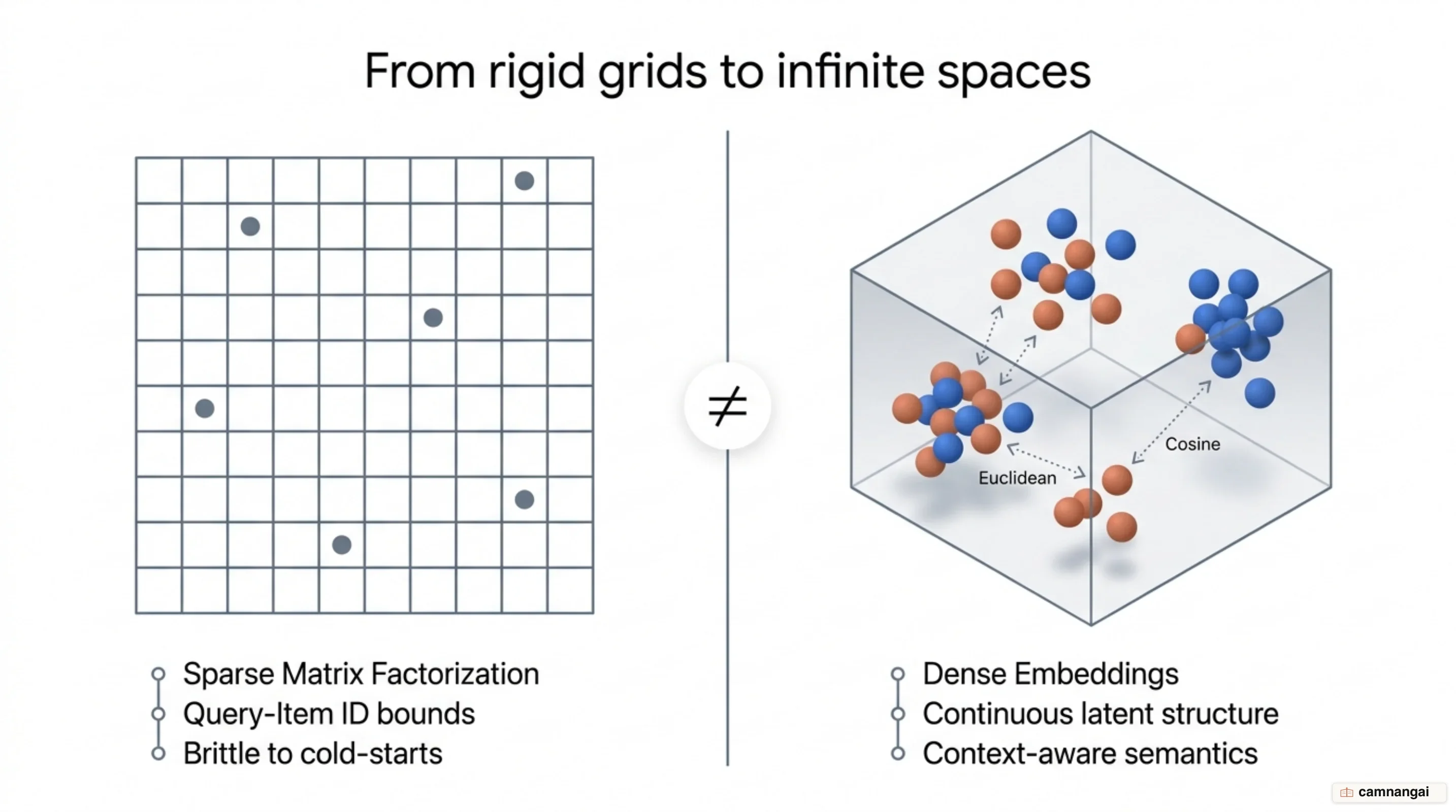 Comparison between Matrix Factorization and high-dimensional dense embedding space