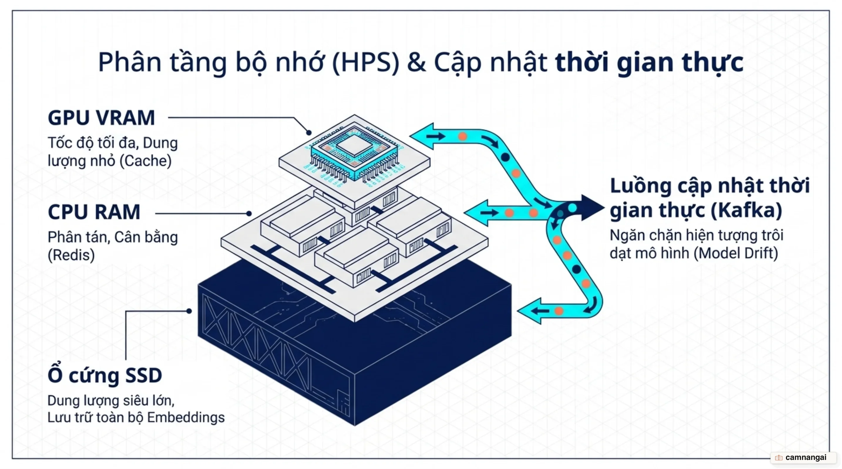 Kiến trúc phân tầng bộ nhớ HPS và luồng cập nhật embedding thời gian thực