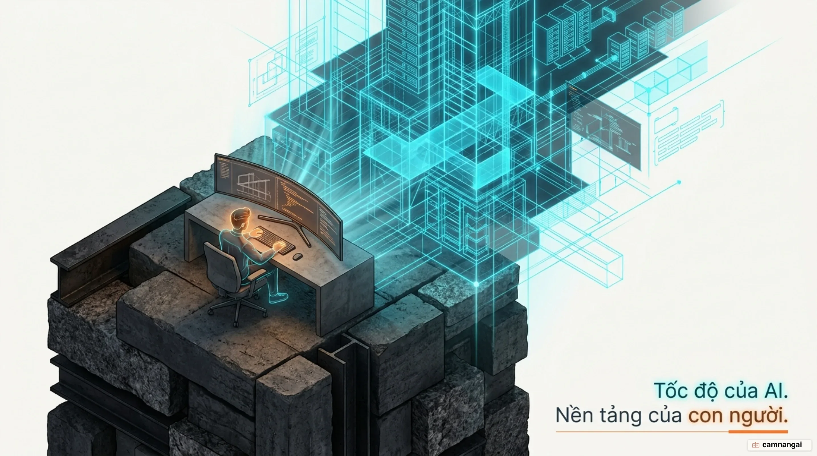 Lập trình viên đứng vững trên phần nền móng kiến thức trong khi AI dựng rất nhanh phần công trình bên trên