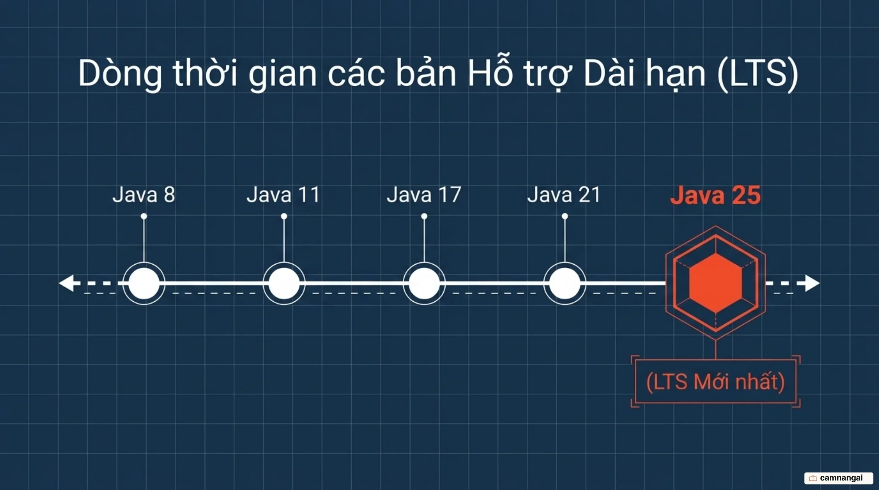 Dòng thời gian các bản hỗ trợ dài hạn của Java: Java 8, Java 11, Java 17, Java 21 và Java 25