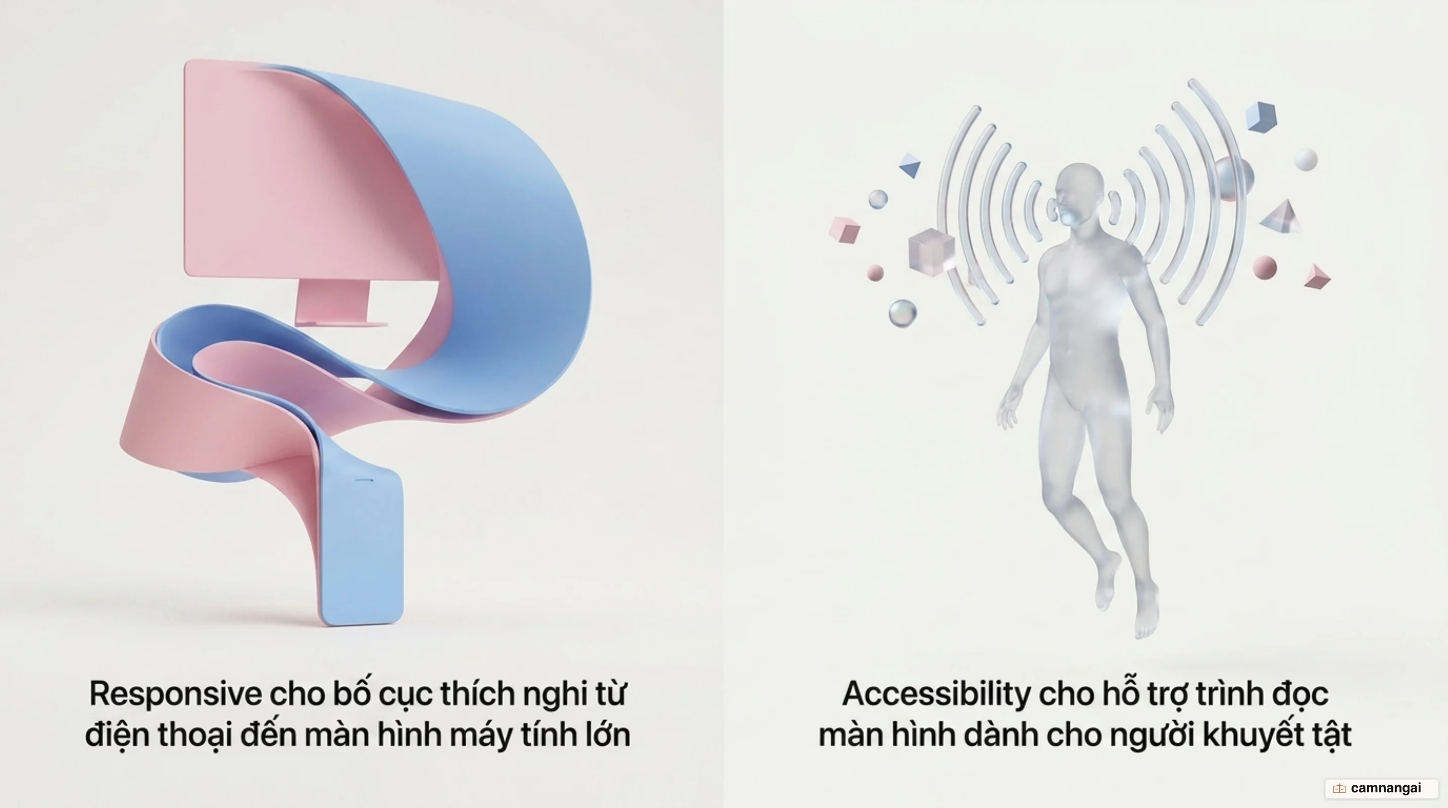 Responsive và accessibility: một bố cục thích nghi từ điện thoại đến màn hình máy tính lớn, kèm hỗ trợ trình đọc màn hình cho người khuyết tật