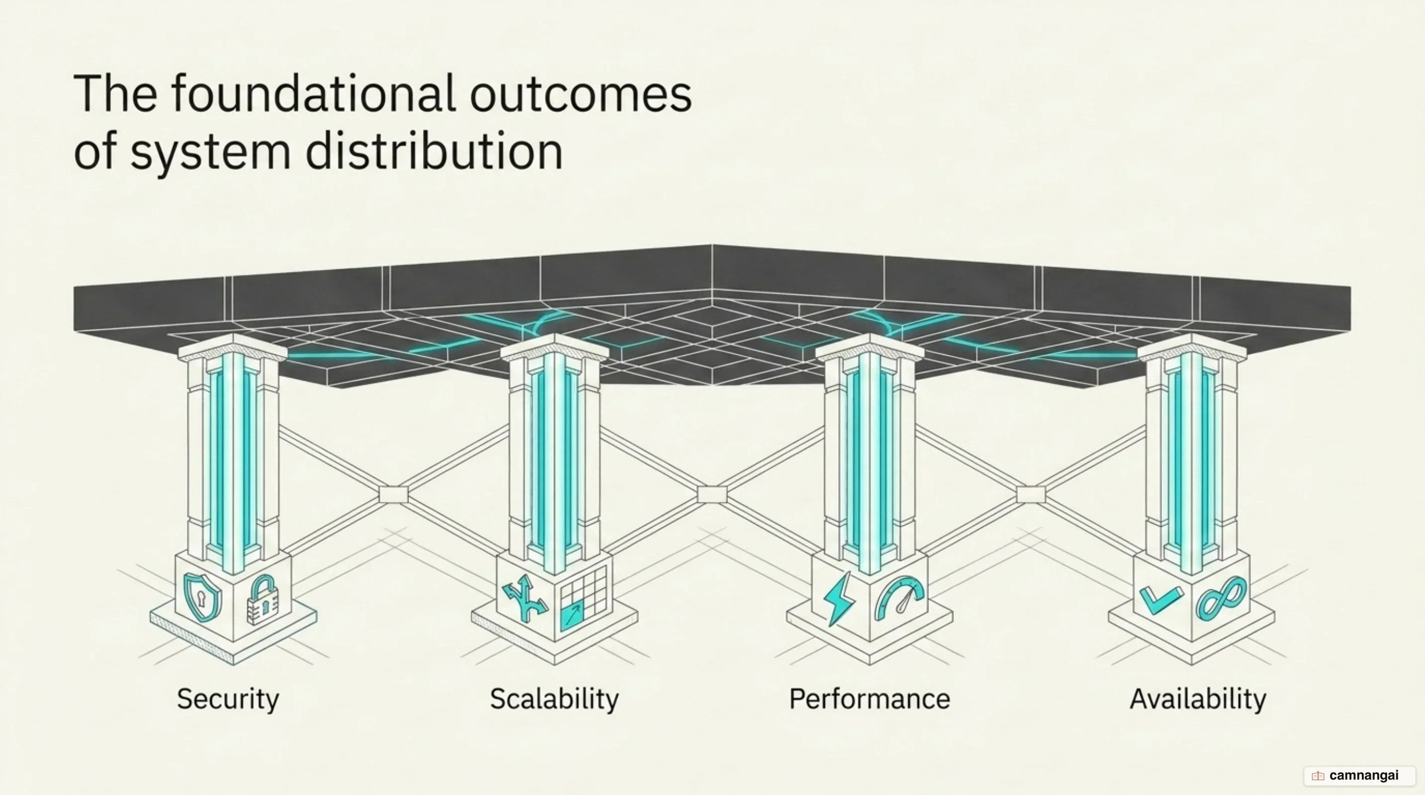 The four pillars a load balancer gives a system: availability, scalability, security and performance