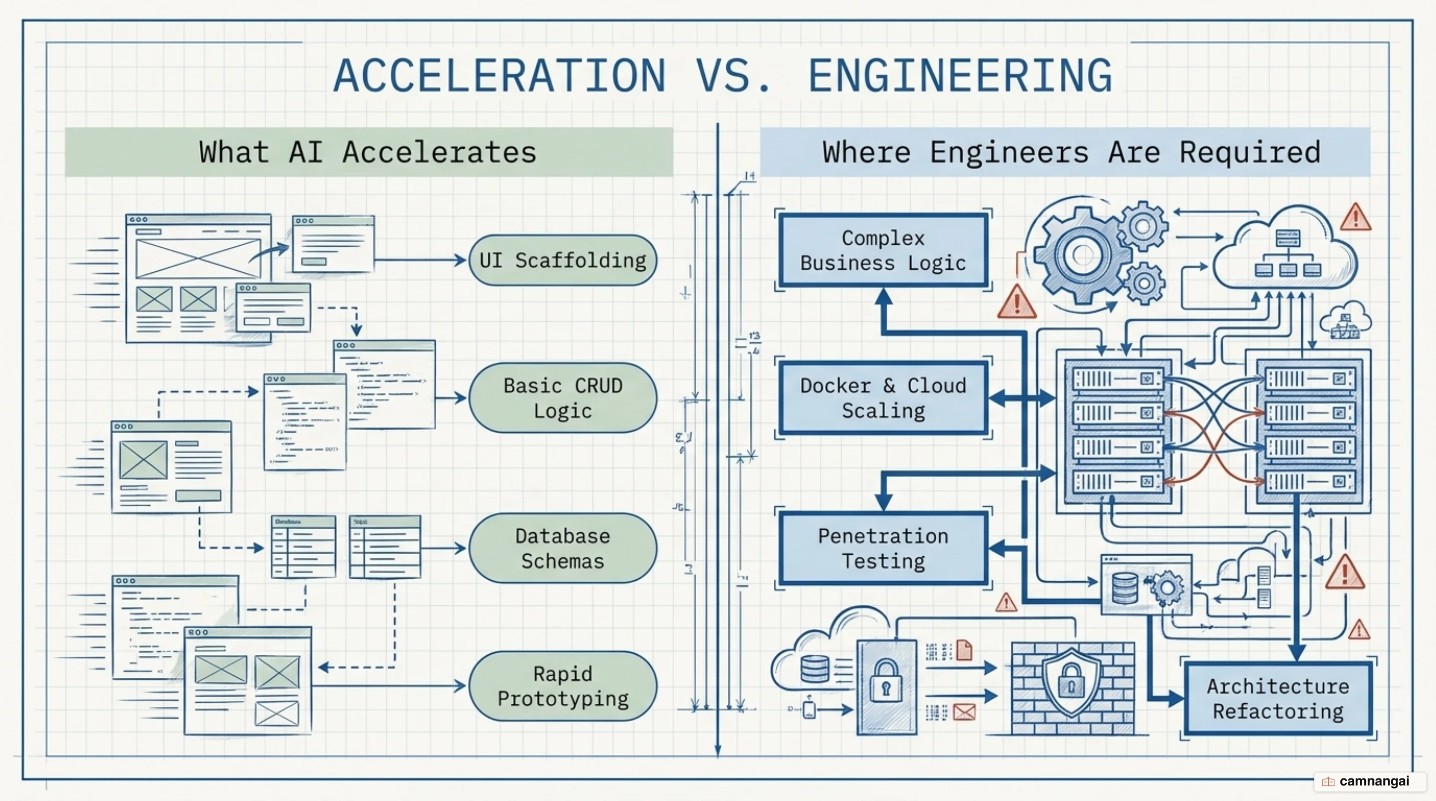 Comparison: what Lovable accelerates such as UI scaffolding, CRUD, and prototypes, versus where engineers are still required such as complex logic, scaling, and security