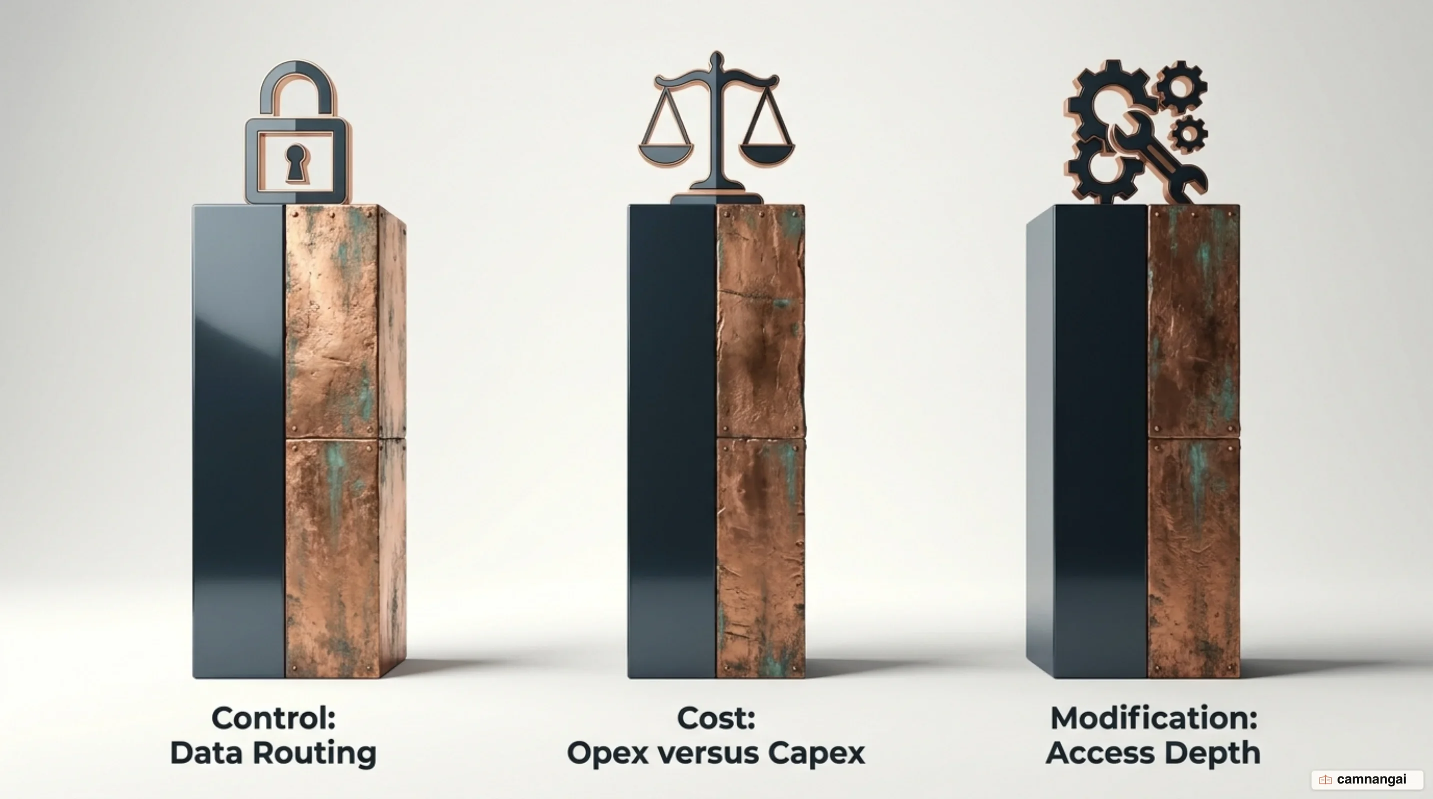 Three core differences between closed and open models: control over data, the Opex versus Capex cost model, and how deeply you can modify the model itself