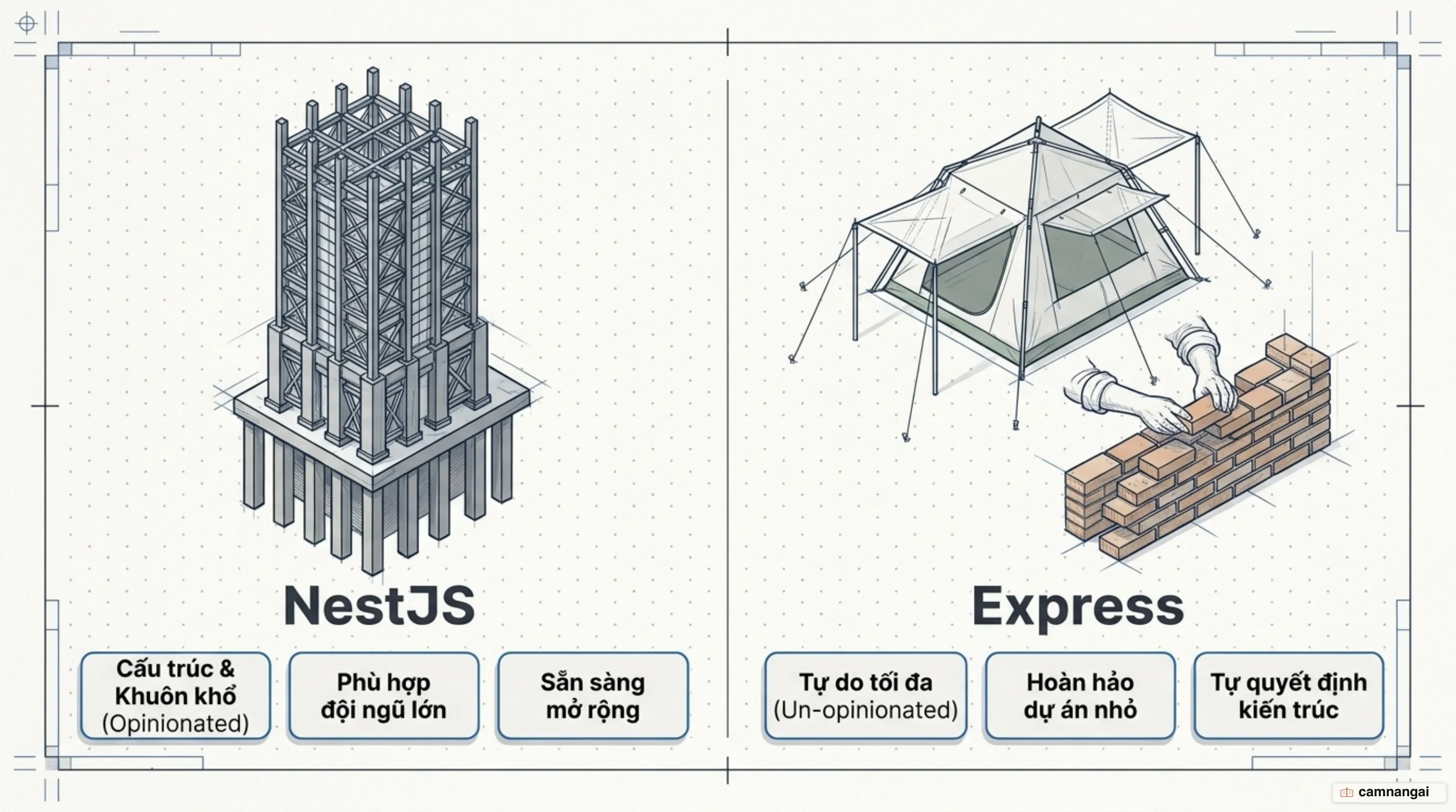 So sánh NestJS và Express: cấu trúc sẵn có cho đội ngũ lớn so với sự tự do tối đa cho dự án nhỏ