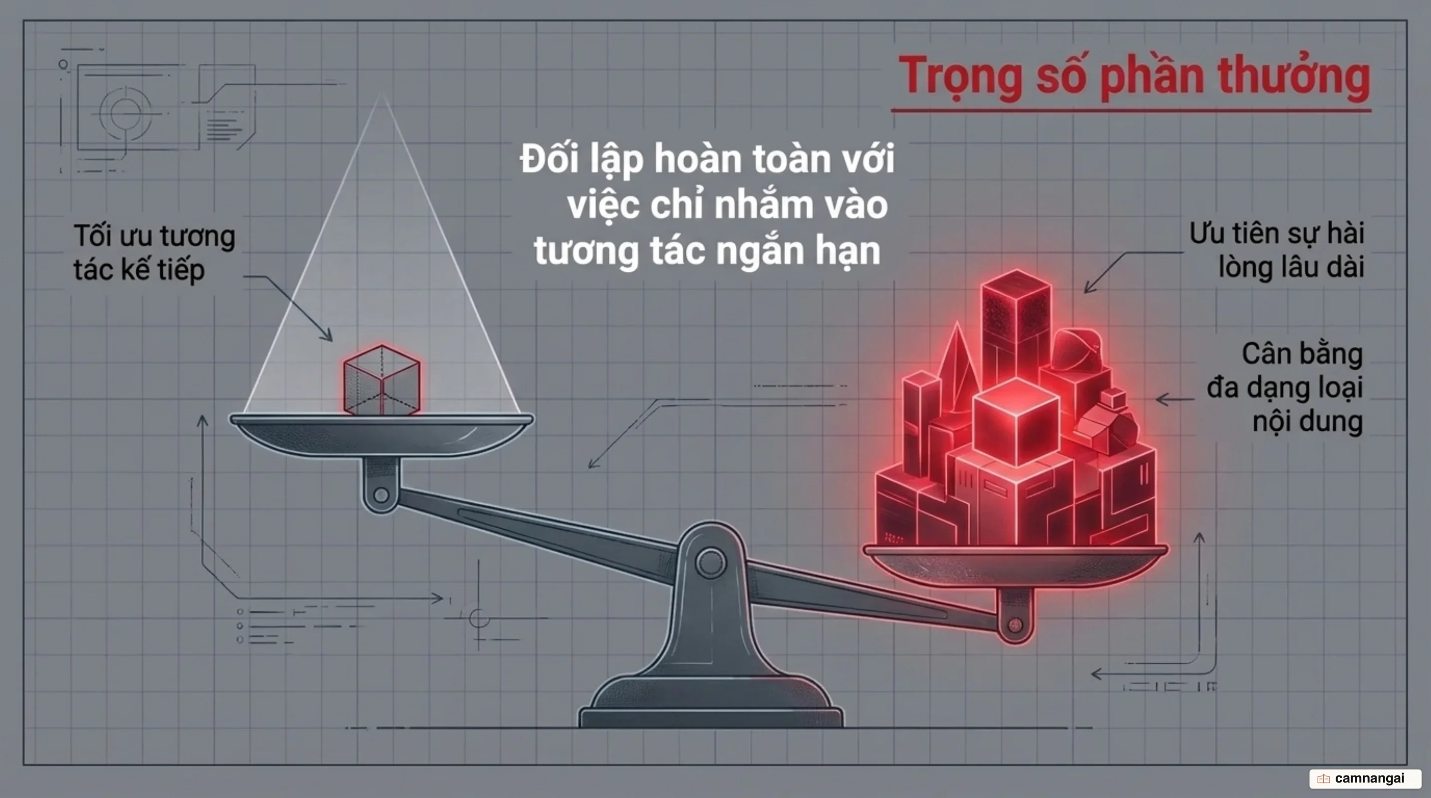 Huấn luyện có trọng số phần thưởng: mỗi mẫu được nhân trọng số từ mô hình phần thưởng để ưu tiên sự hài lòng lâu dài và cân bằng loại nội dung, thay vì chỉ lượt xem kế tiếp
