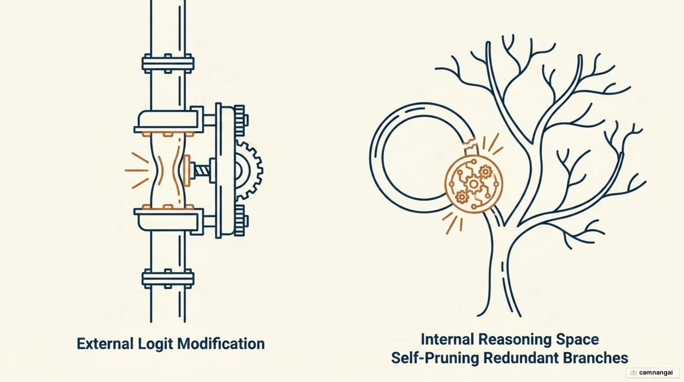 Repetition control moving from an external logit-level penalty into the model's own reasoning space