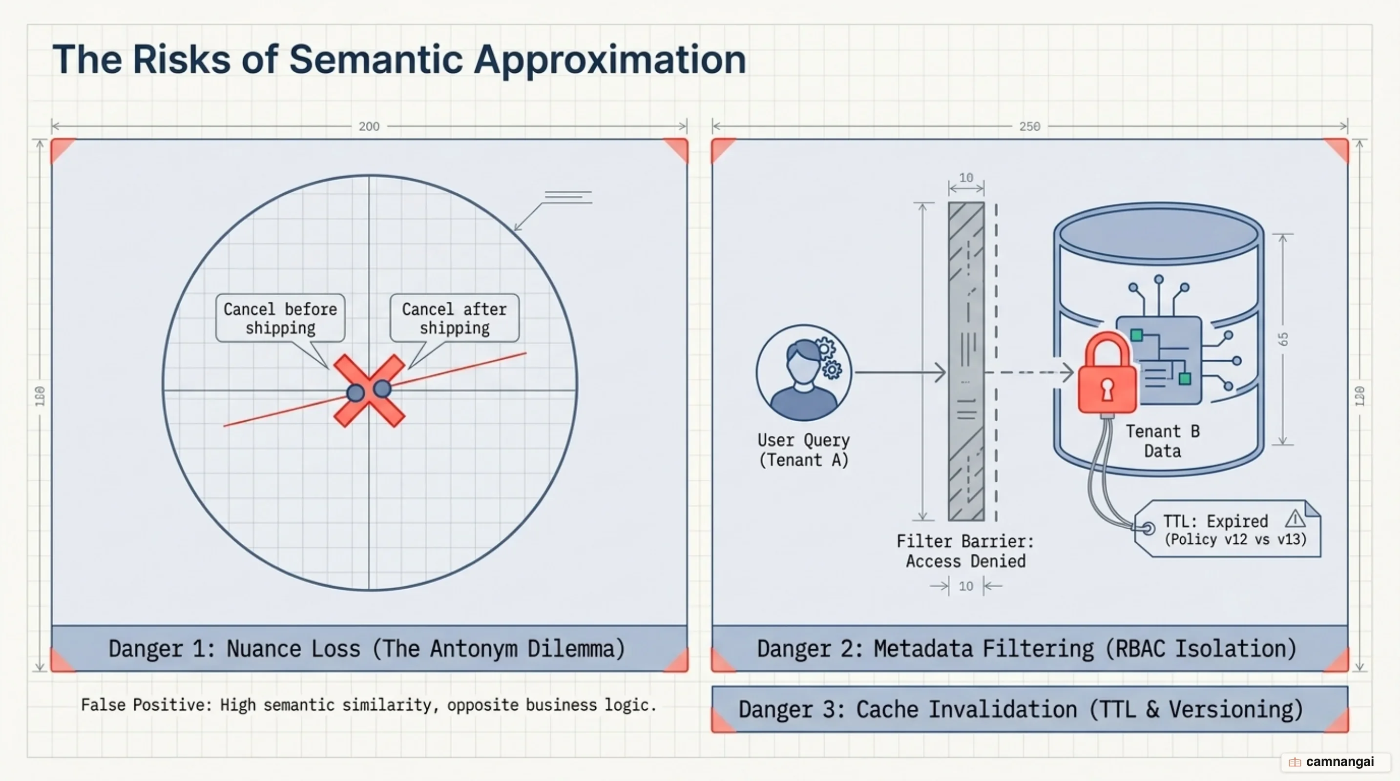 Semantic cache risks: Antonym dilemma false positives and RBAC tenant isolation