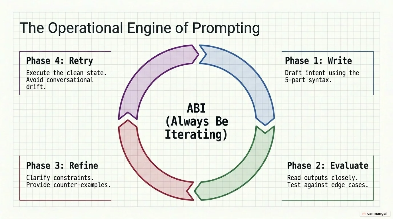 The ABI loop in prompt engineering: Write, Evaluate, Refine, and Retry