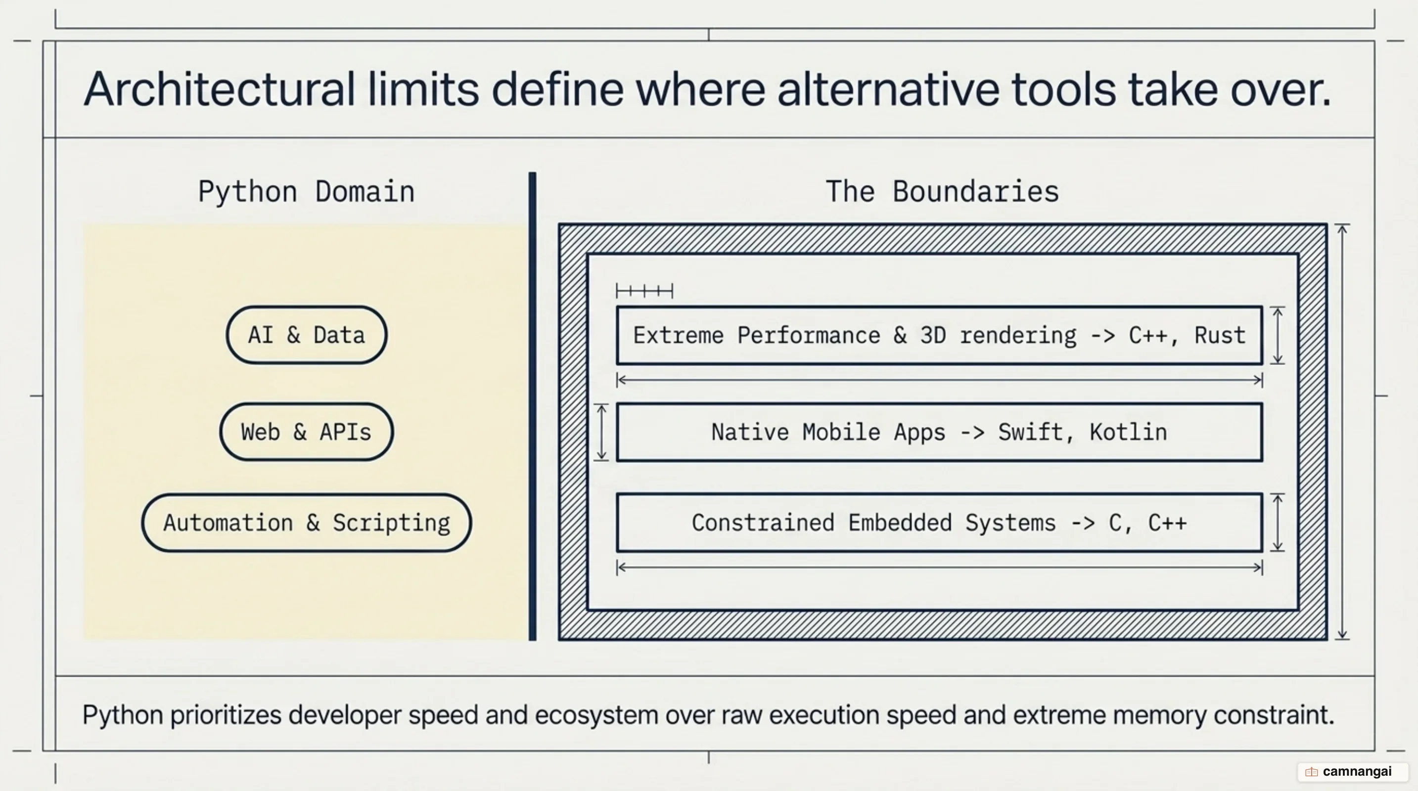 Where Python fits versus where C++, Rust, Swift and Kotlin win: extreme performance, native mobile apps and constrained embedded systems
