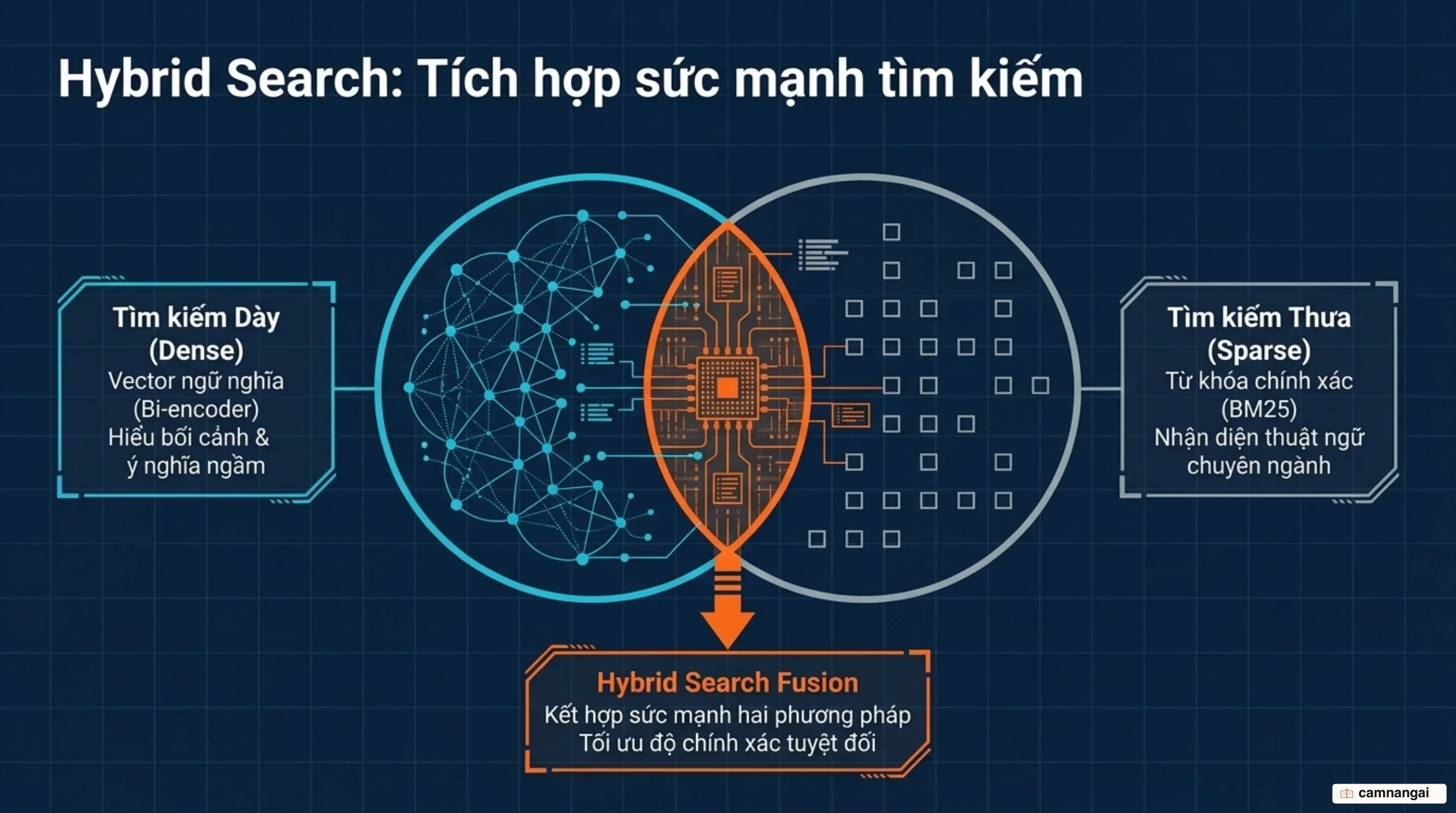 So sánh tìm kiếm dày dense vector, tìm kiếm thưa sparse BM25 và cơ chế kết hợp hybrid search