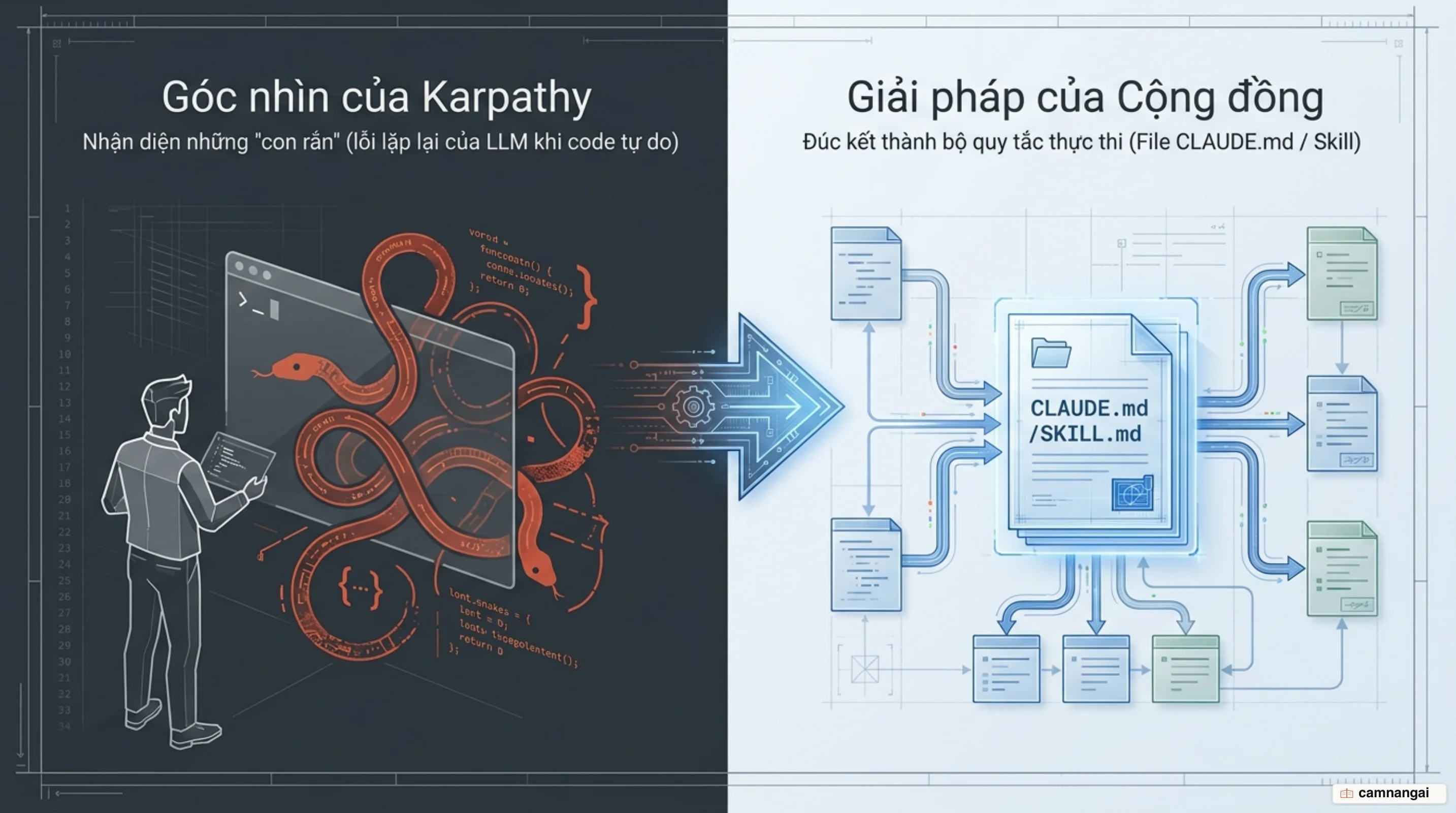 Karpathy quan sát các lỗi lặp lại của LLM, cộng đồng đúc kết thành một file CLAUDE.md và skill karpathy-guidelines