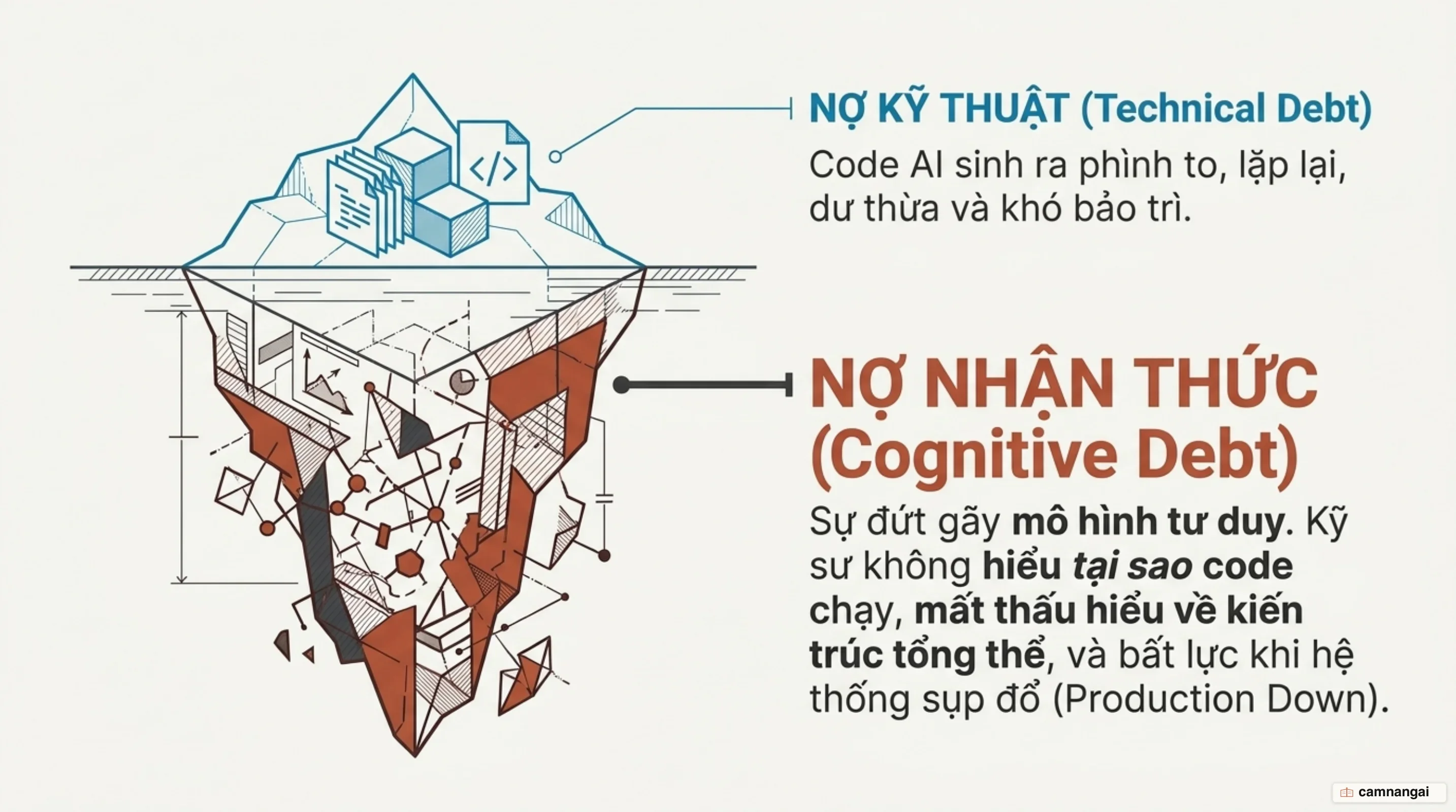 Sự đối lập giữa Nợ kỹ thuật trong mã nguồn và Nợ nhận thức trong tư duy của đội ngũ kỹ sư