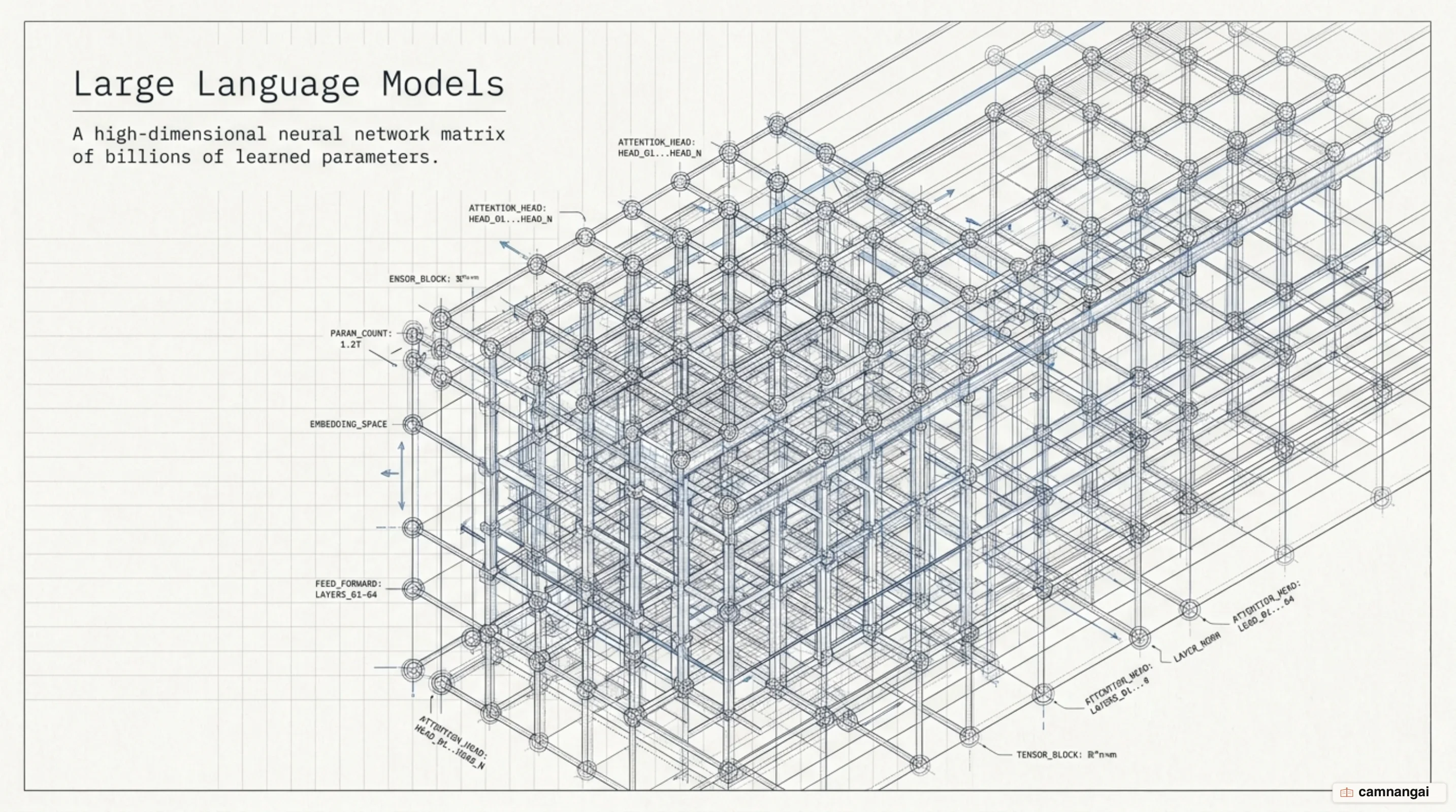 Large language model with billions of learned weight parameters interconnecting neural network layers
