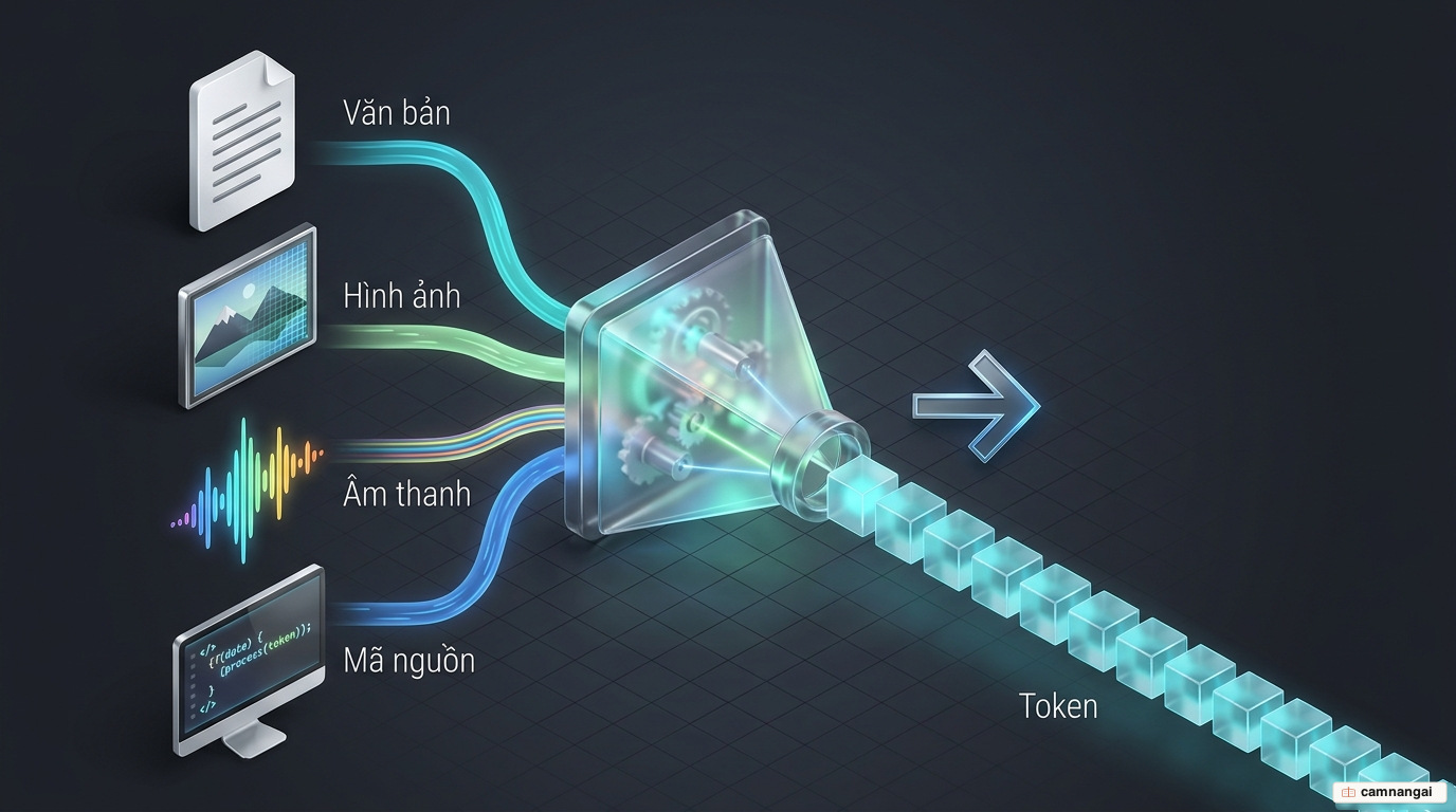 Văn bản, hình ảnh, âm thanh và mã nguồn đều được chia thành các token giống nhau để mô hình xử lý