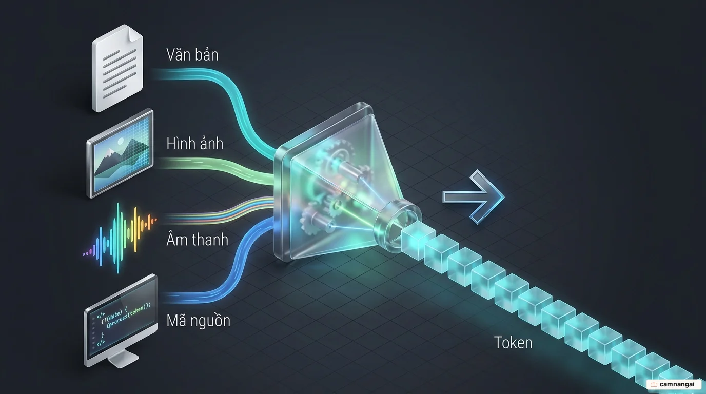 Văn bản, hình ảnh, âm thanh và mã nguồn đều được chia thành các token giống nhau để mô hình xử lý
