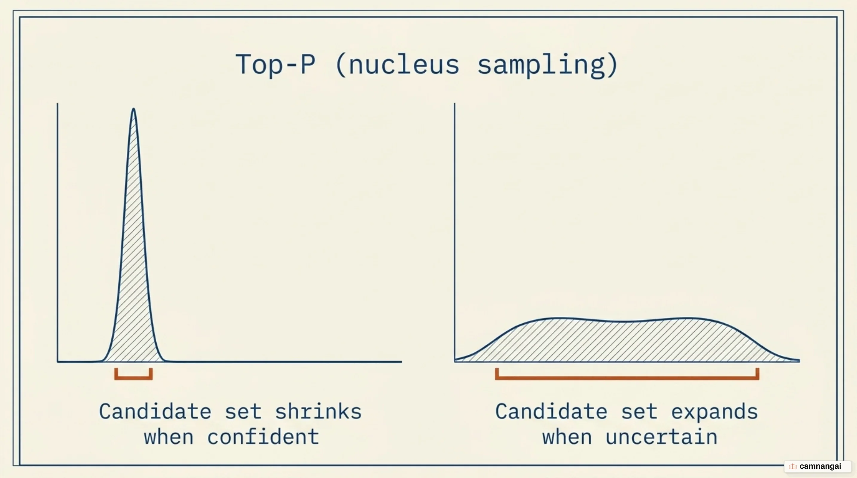 The Top-P nucleus shrinking when the model is confident and expanding when it is uncertain