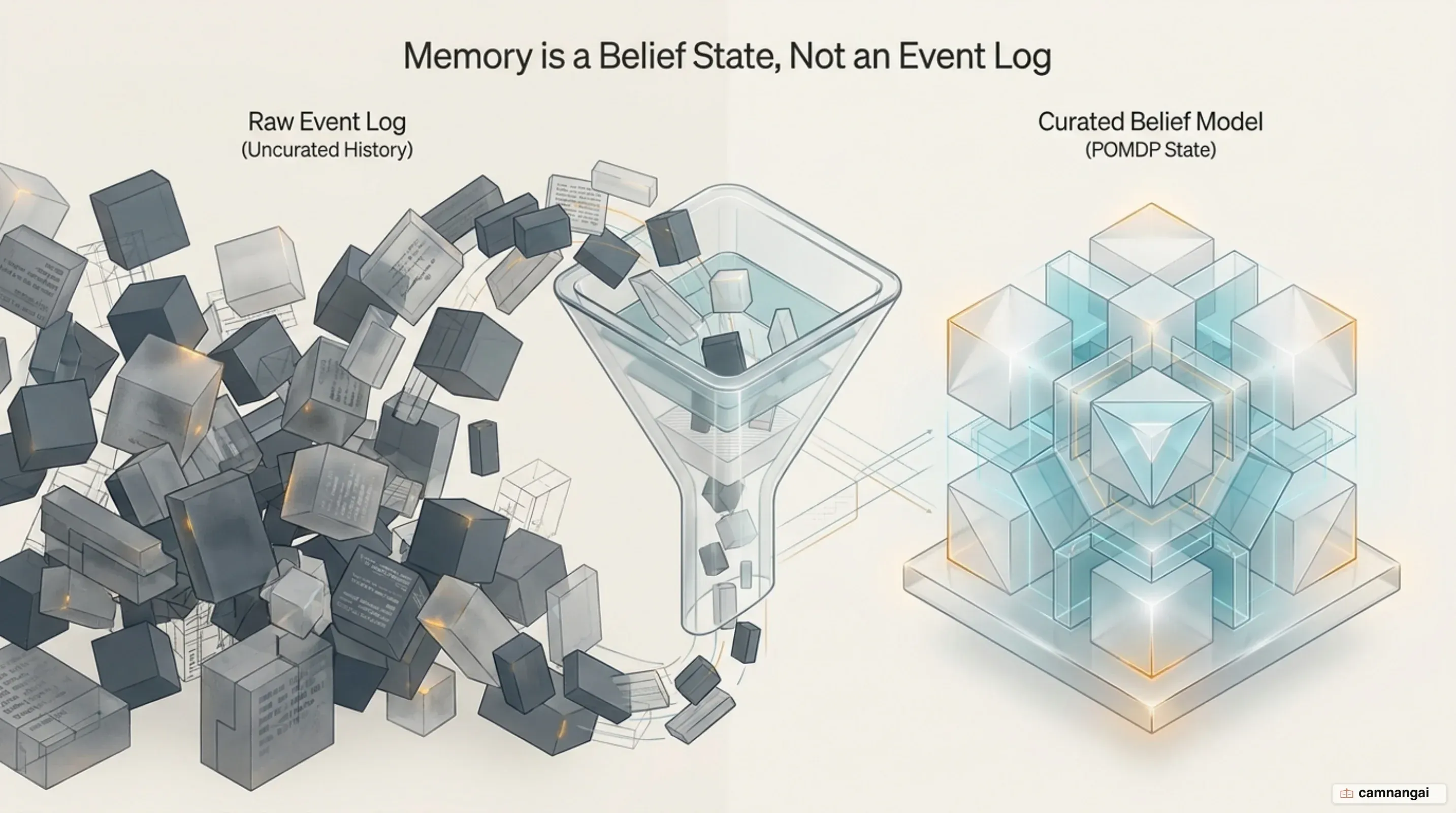 Comparison of state as a curated belief model against history as a raw event log